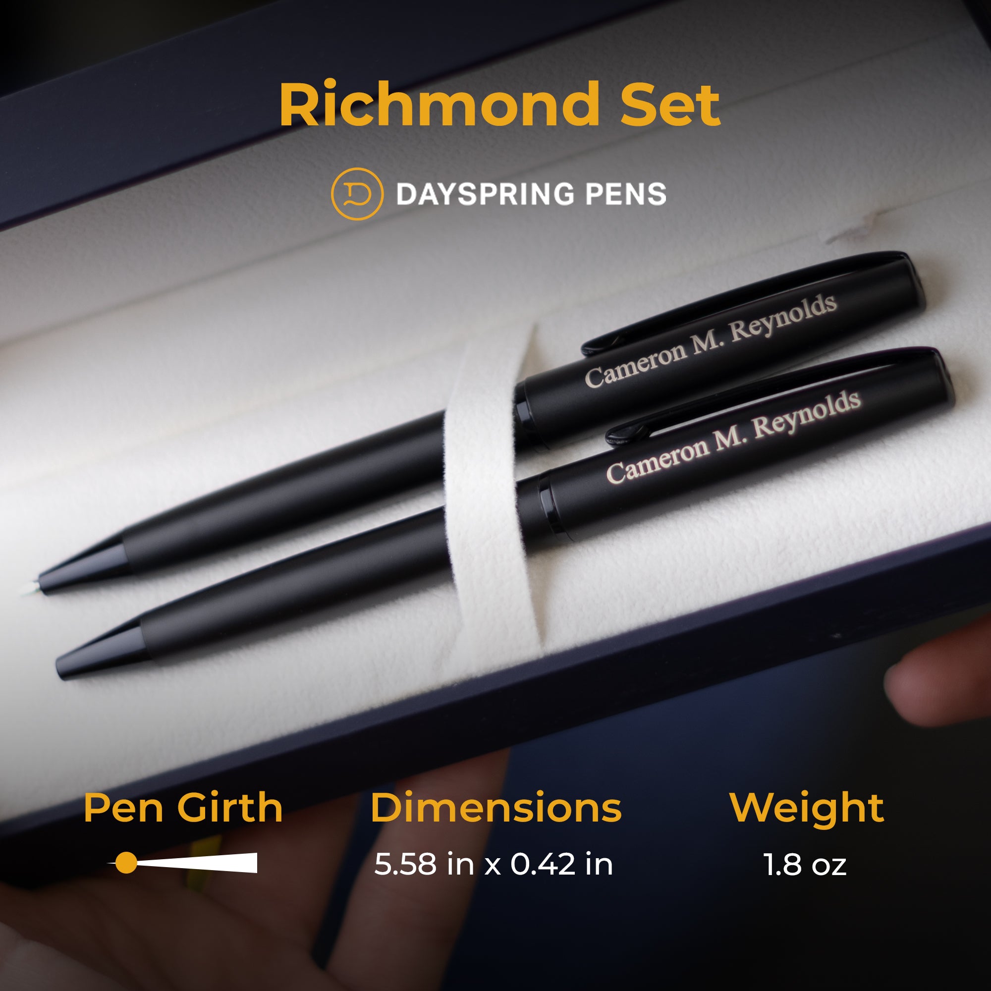 Premium Dayspring Pens Richmond Matte Black Ballpoint Pen & Mechanical Pencil Set - Perfect for Office, School & Gift Giving