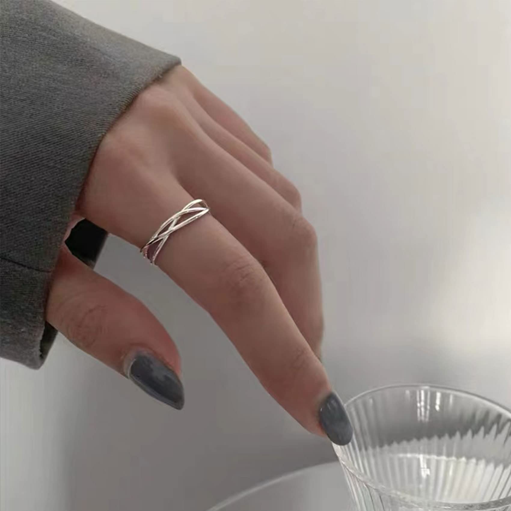 OOOPEL Sterling Silver Adjustable Ring S925 - Cubic Zirconia Twist Love Knot Dainty Ring for Women | Minimalist Open Finger Rings | Perfect for Everyday Wear, Date Nights & Gifts