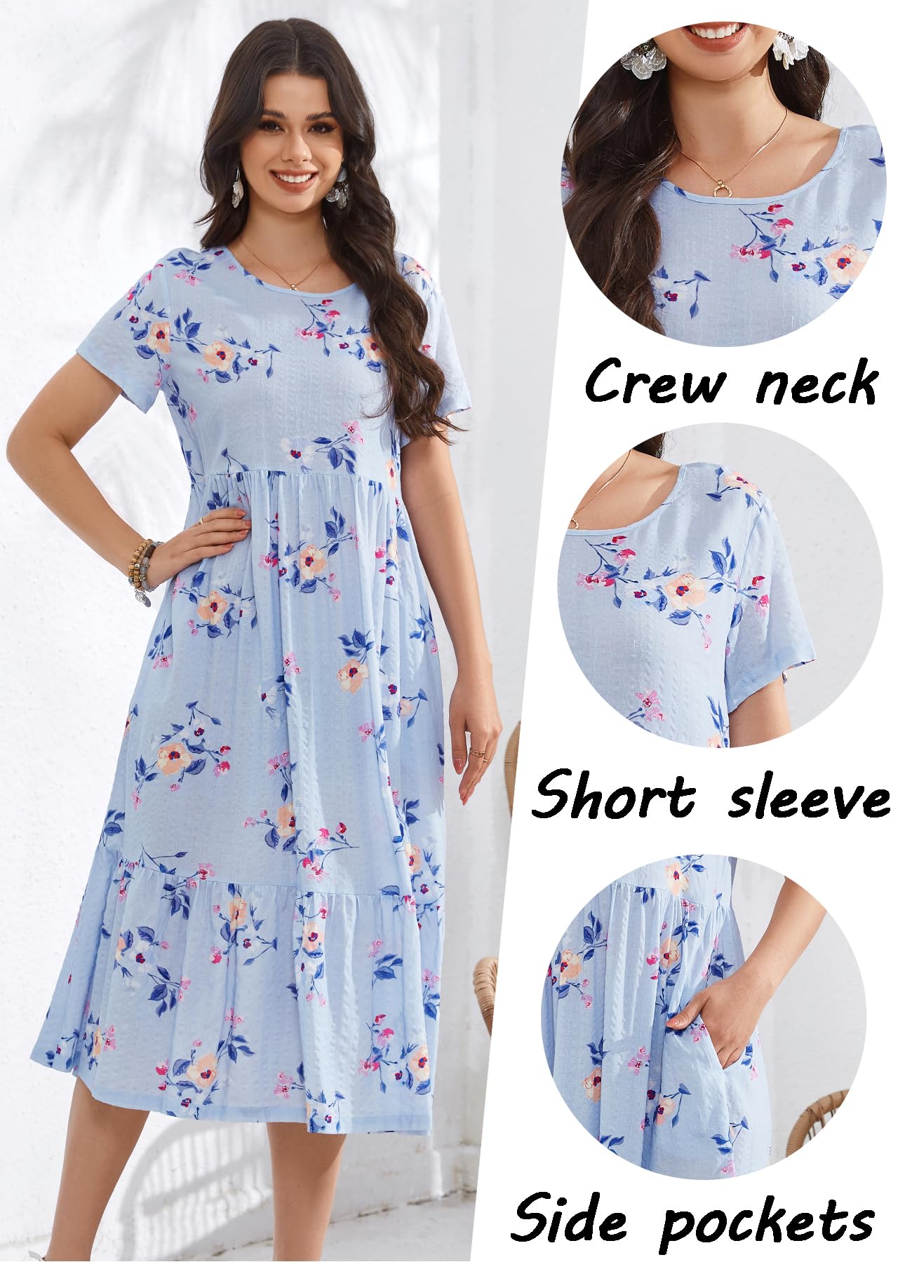 IZZY + TOBY Women's Summer Casual Dress - Short Sleeve Plus Size Flowy Dress with Pockets | Beach Cover Up, Vacation Outfit, Brunch Dress