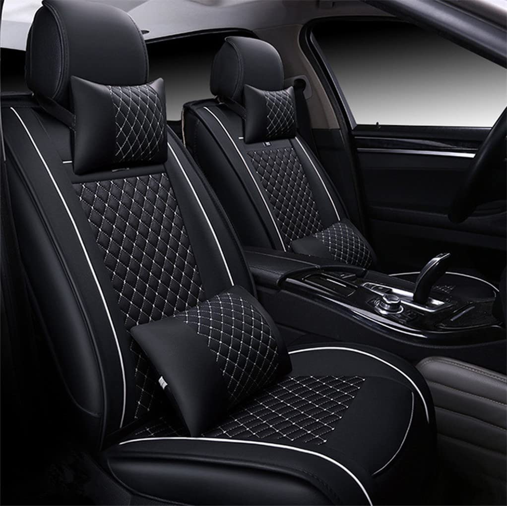 Premium Leatherette Car Seat Covers for BMW 7 Series 740Le & 740 xDrive (2-Piece Set) - Airbag Compatible, Black with White Edge - Luxury Protection for Front Seats | Perfect for Commuting, Road Trips & Daily Driving