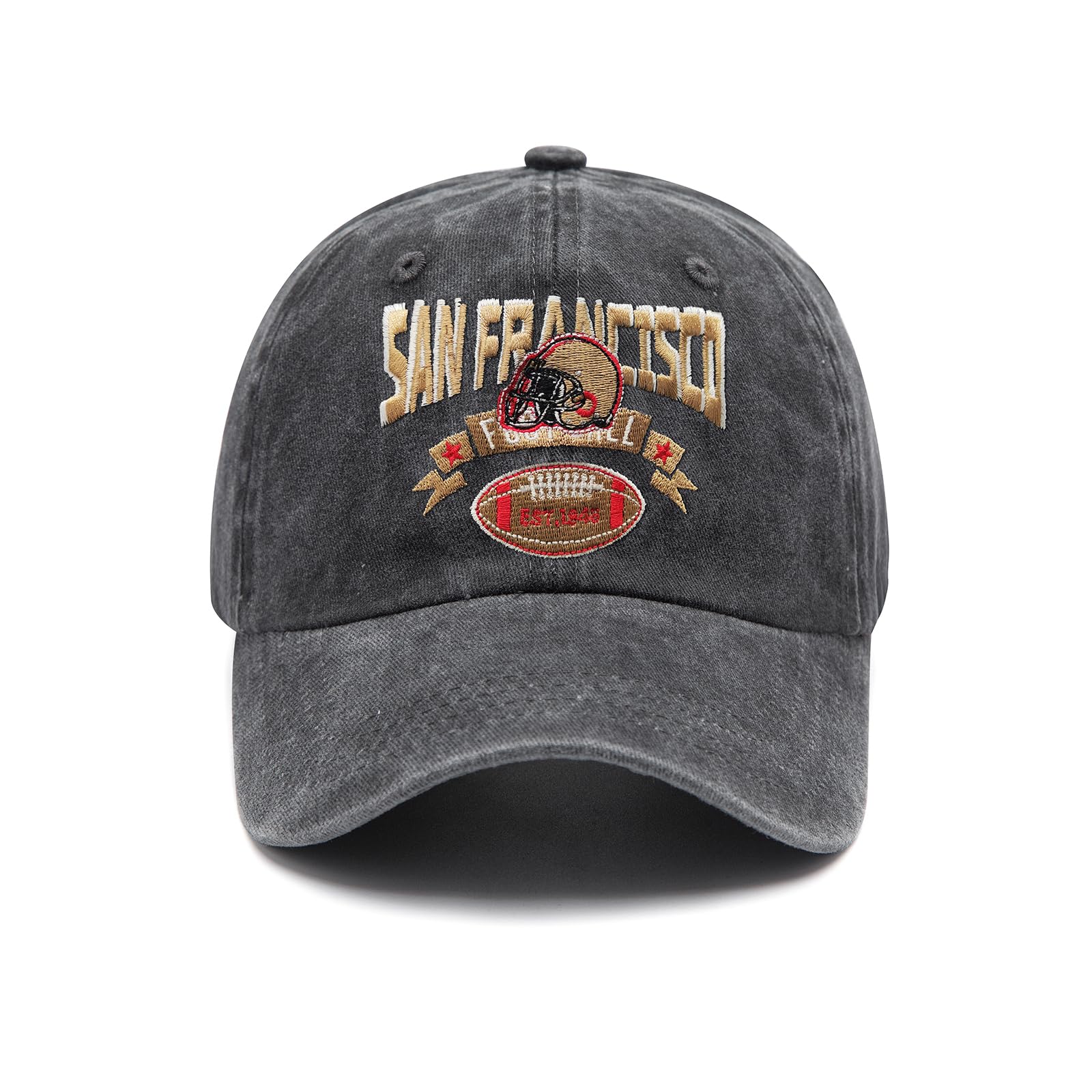 Vintage Washed Denim Baseball Cap - Embroidered City Design Unisex Adjustable Cotton Hat for Men & Women | Perfect for Football Games, Outdoor Sports & Streetwear Fashion
