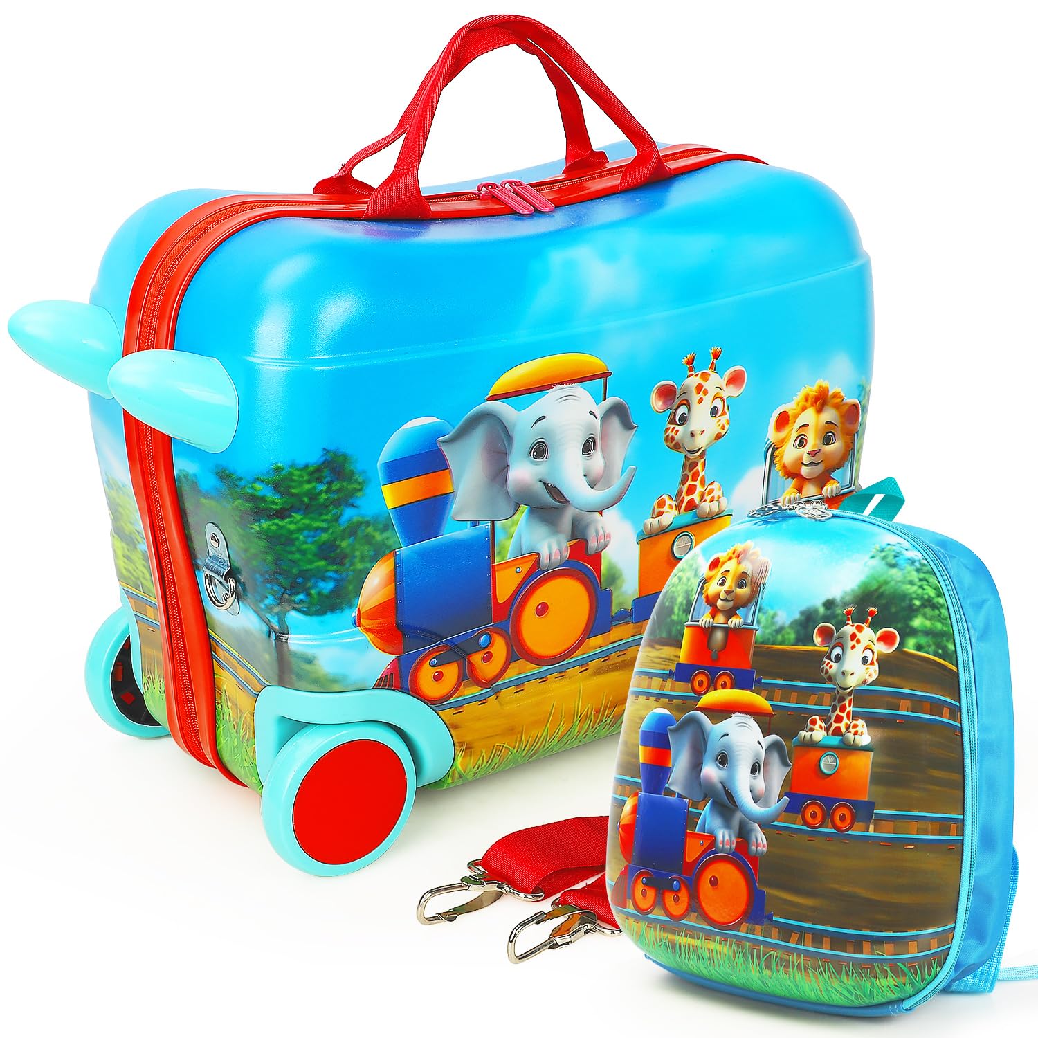 Emissary Kid Rideable Luggage - Toddler Ride-On Suitcase with Backpack Set for Boys & Girls | Airplane Travel Carry-On for Kids | Perfect for Family Vacations & Airport Adventures