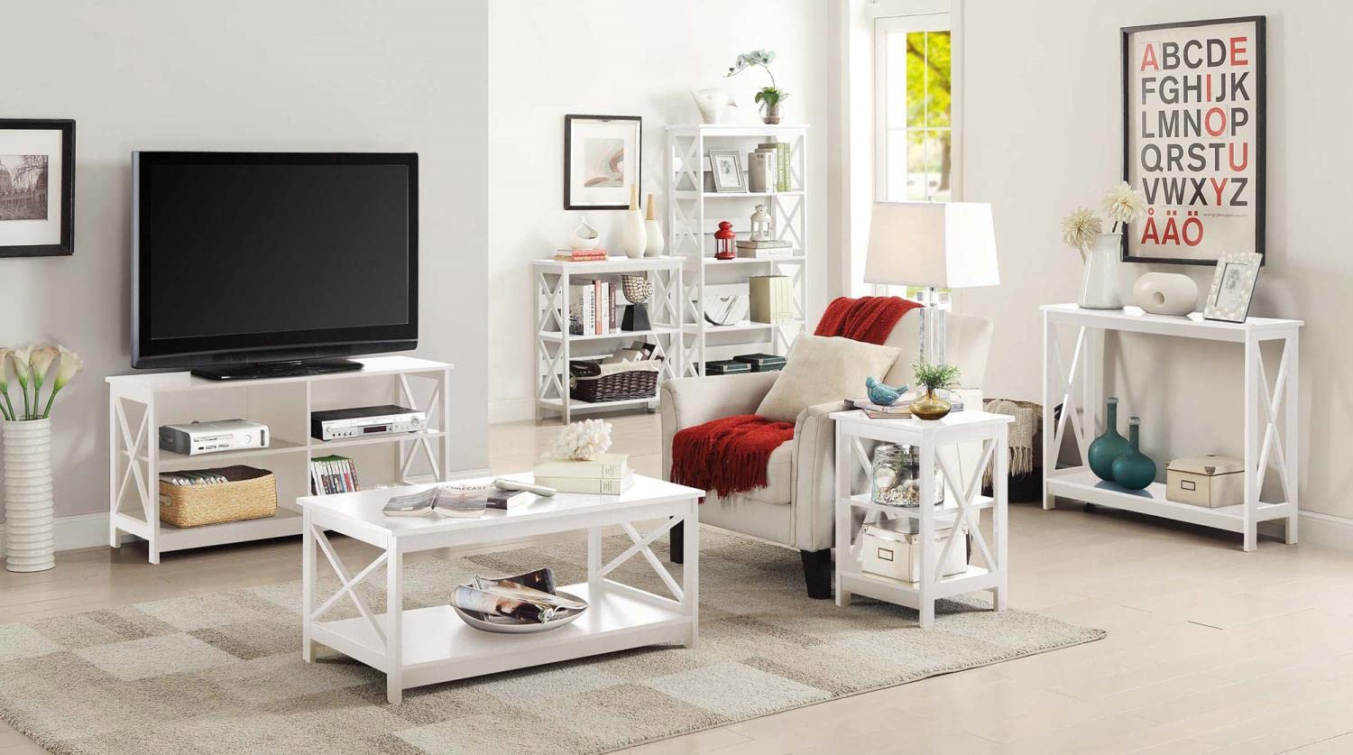 Oxford 3-Tier Bookcase in White - Modern Storage Shelf for Living Room, Bedroom & Office - Convenience Concepts Space-Saving Organizer