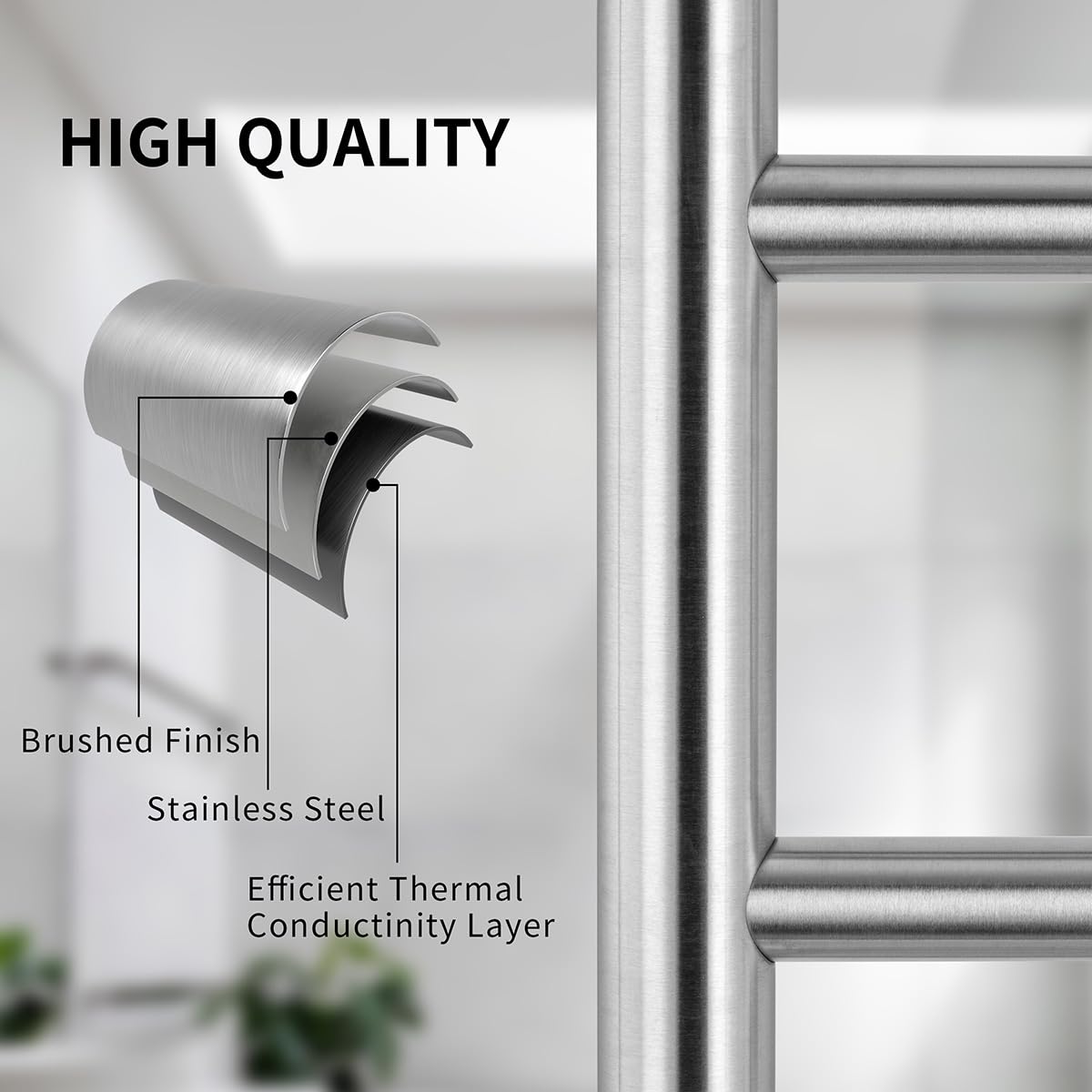 **8-Bar Wall Mounted Towel Warmer - Plug-in & Hardwired Options, 3 Heat Modes, Brushed Stainless Steel (21
