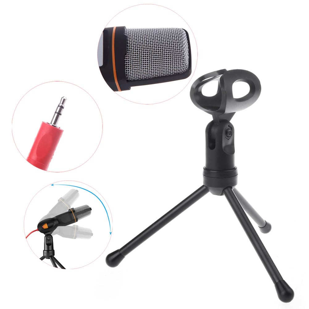 Professional 3.5mm Wired Microphone with Tripod Stand - Stereo Condenser Mic for PC, Phone, Karaoke, Streaming & Podcasting (Black) | Perfect for Home Recording, Gaming & Voice Chats