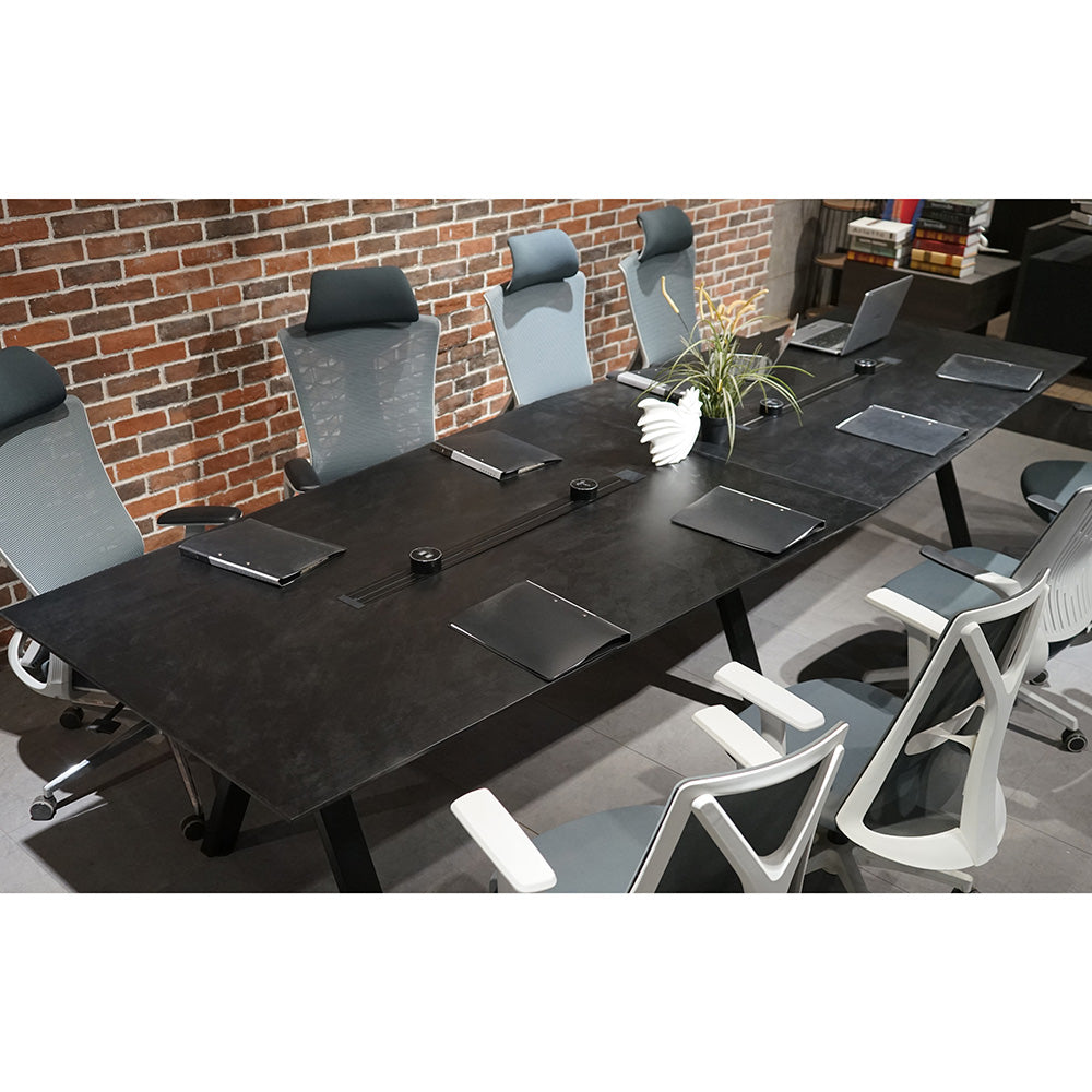 Premium DOLAN 3.6M Black Concrete Conference Table - Modern Boardroom Meeting Table for Office, Executive Meetings & Professional Workspaces