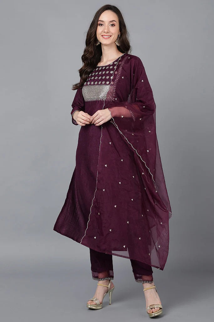 Stylish Purple Printed Kurta Set with Pant & Dupatta for Women | Ethnic Indian Outfit for Festivals, Weddings & Parties