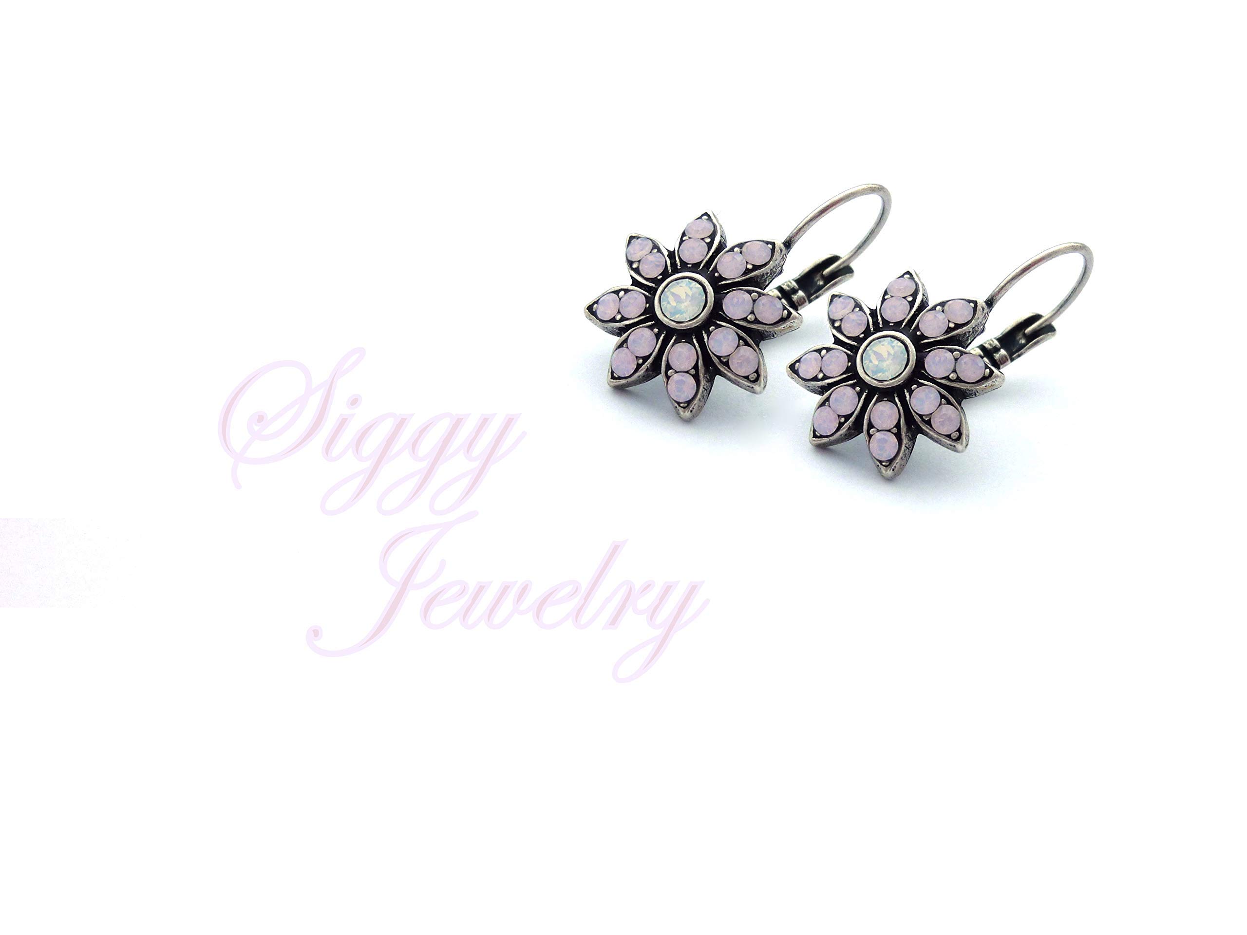 Genuine Austrian Crystal Flower Cluster Earrings - Rose Water Opal & White Opal Snowflake Design, Lever Back Rose Gold Finish | Elegant Jewelry for Weddings, Parties & Special Occasions