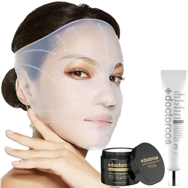 Super Lifting Skin Mask Set - Reusable Silicone Face Mask + Hydrating Aqua Glow Mask (3.71oz) + Anti-Wrinkle Filling Cream (1.69oz) | Full Face Firming Treatment for Neck & Eye Lift | Korean Skincare Routine | Perfect for Spa Nights & Anti-Aging Care