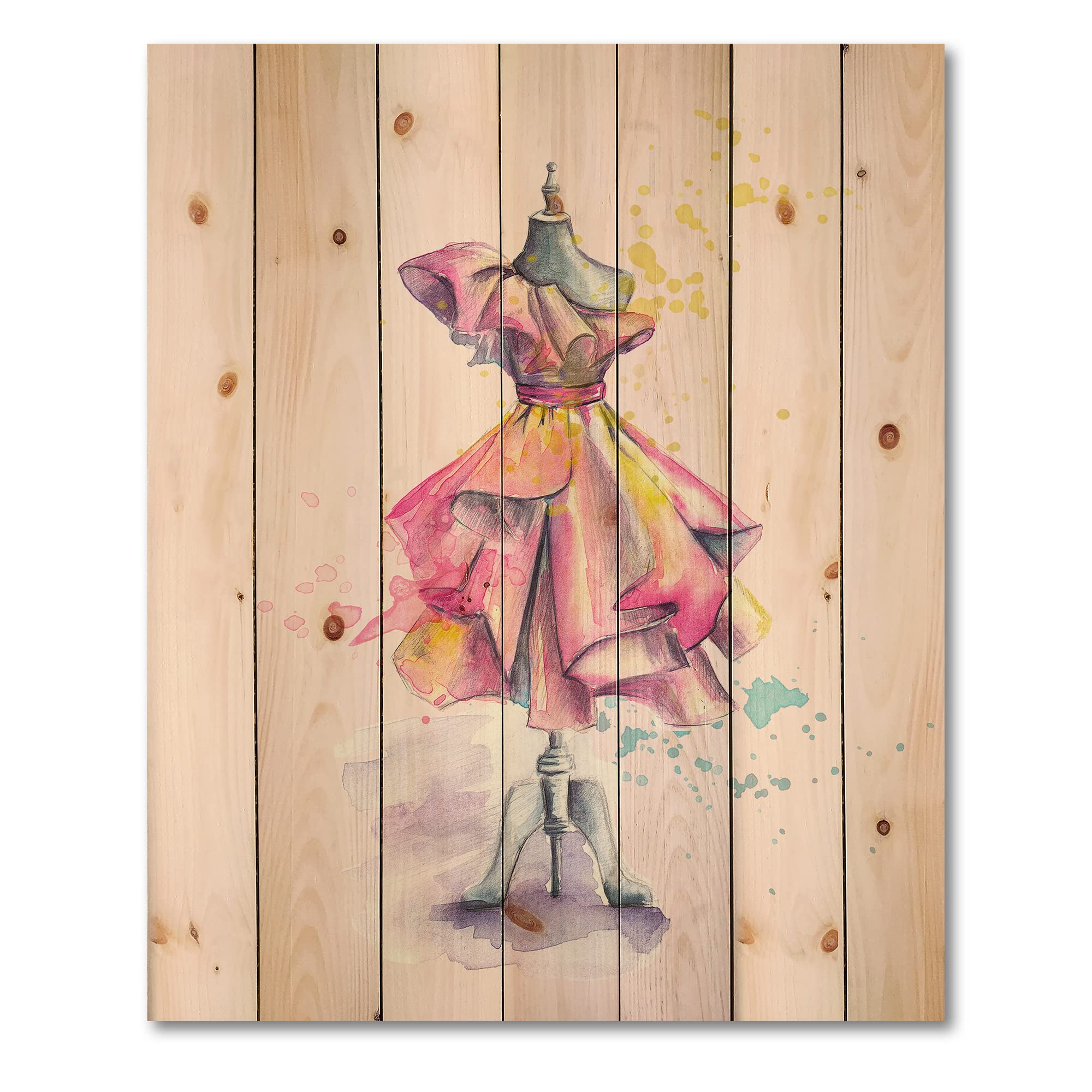 Elegant Pink French Country Wood Wall Decor - Beautiful Folded Dress Design on Fashion Mannequin, Large Romantic Pine Wood Art Panel | Perfect for Farmhouse, Bedroom & Living Room Wall Decoration