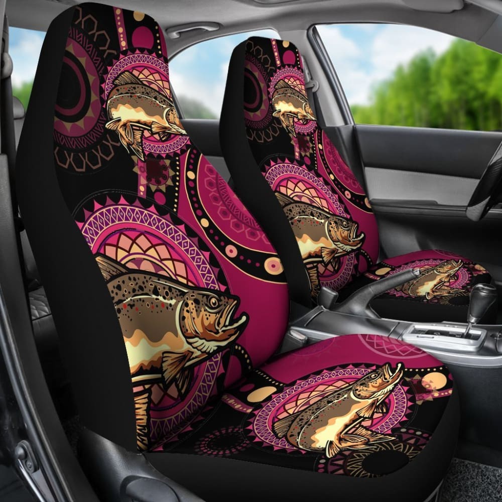 Brown Trout Fishing Car Seat Covers - Waterproof Ethnic Pattern Auto Accessories for Trucks & SUVs | Perfect for Outdoor Enthusiasts & Anglers