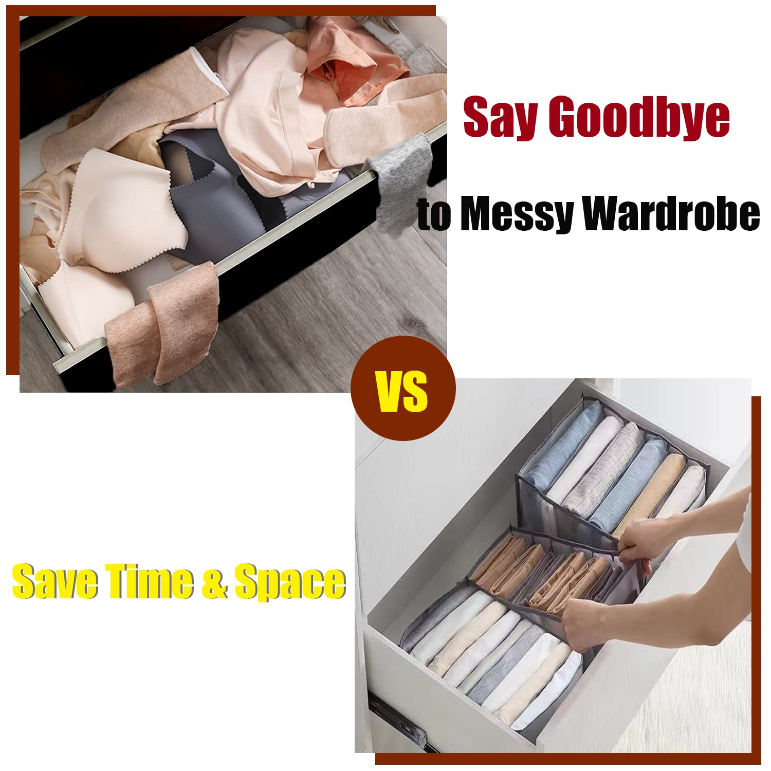 9 Grid Washable Foldable Drawer Organizer for T-Shirts & Clothes - Set of 2 Black Storage Boxes | Perfect for Closet, Dresser & Wardrobe Organization | Space-Saving Clothing Compartment Solution for Home & Travel