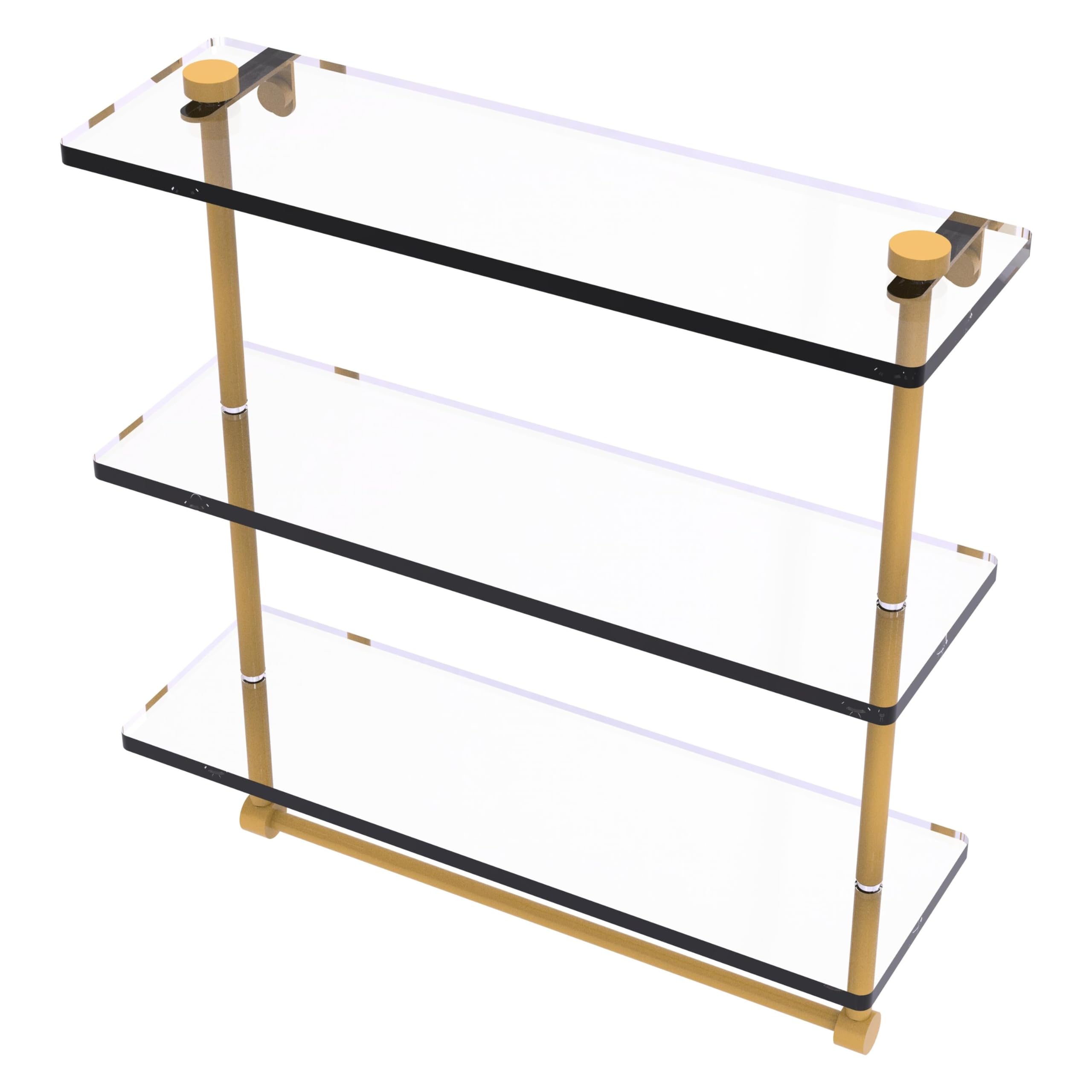 3-Tier Glass Bathroom Shelf with Towel Bar - Space-Saving Storage for Towels, Toiletries & Decor (Perfect for Small Bathrooms, Showers & Spa Areas)