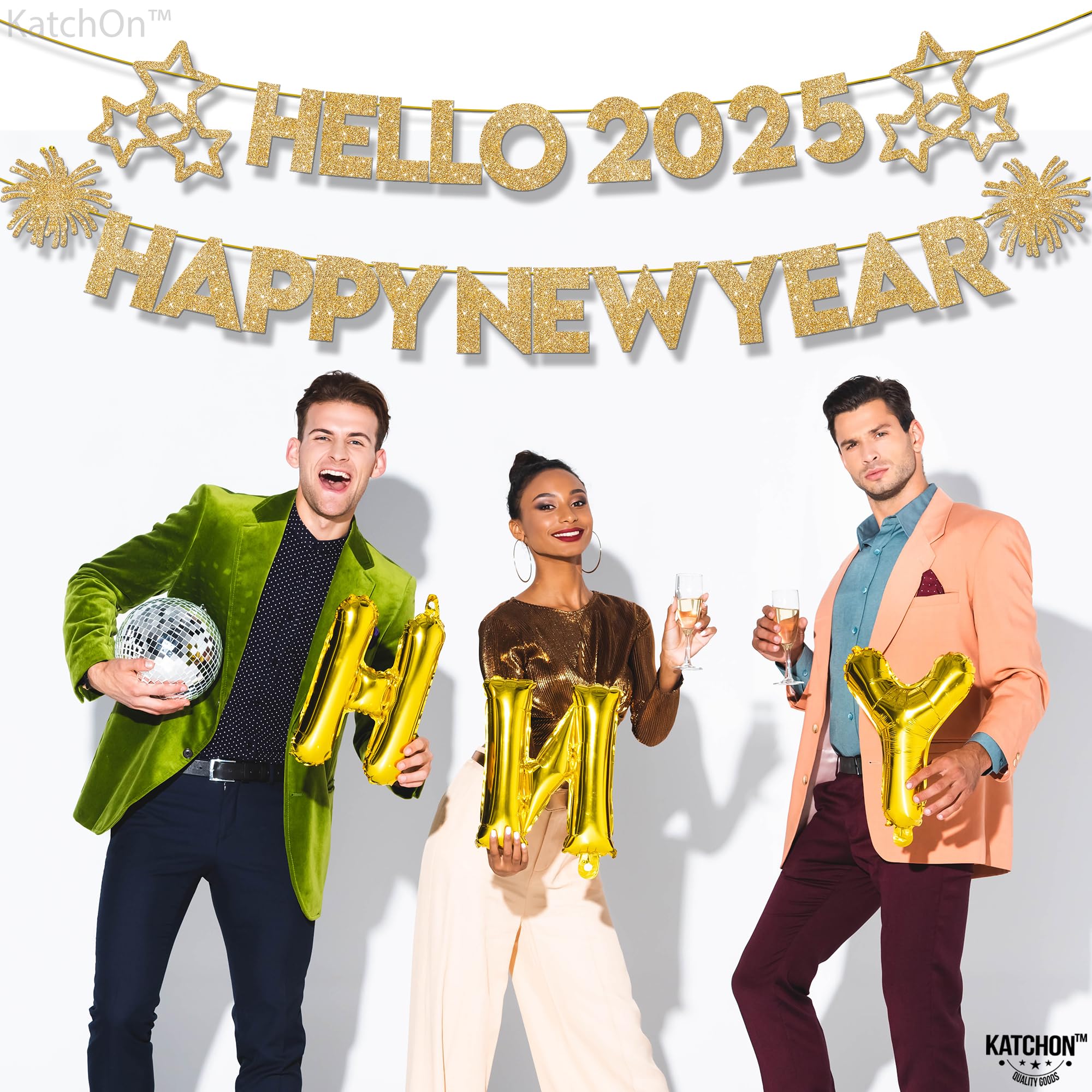 KatchOn 10ft Happy New Year 2025 Banner - No DIY Required | Premium NYE Party Decorations for 2025 New Year's Eve Celebration | Perfect for Home, Office & Holiday Party Decor | New Years Banner, NYE Decor 2025