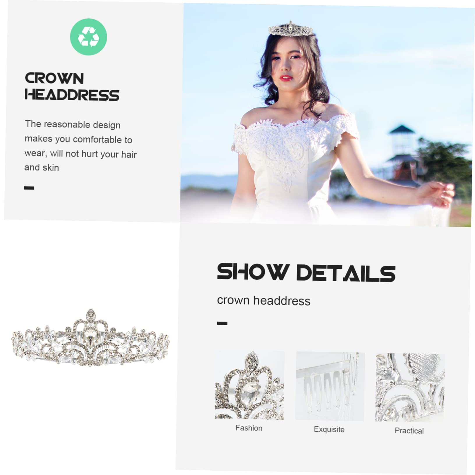 2 Pcs Rhinestone Crystal Crown Floral Headpiece - Wedding Tiara Hair Accessories for Bride, Flower Girl, Prom & Special Occasions