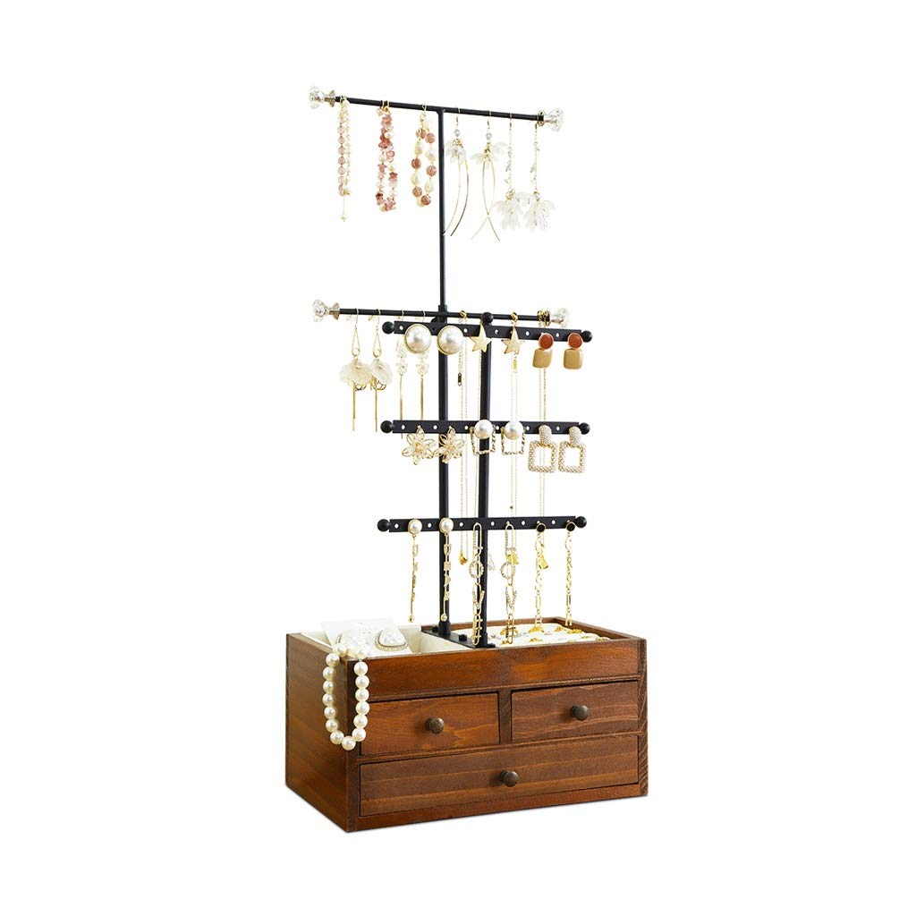 WYFDC 4-Tier Jewelry Organizer Box - Metal & Wood Storage Display for Necklaces, Bracelets, Earrings & Rings | Perfect for Bedroom Vanity, Closet Organization & Travel Jewelry Storage