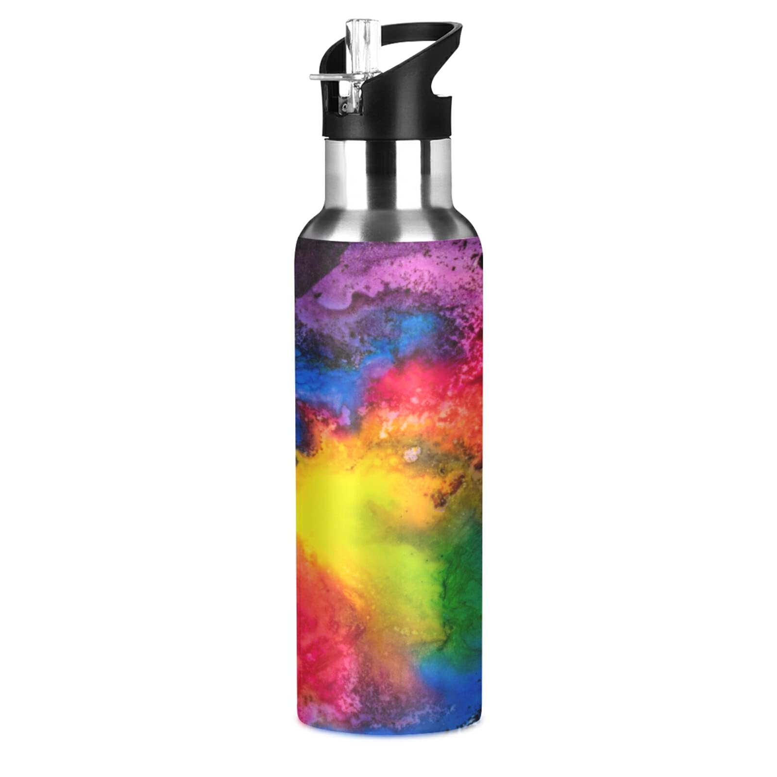 **AUUXVA Rainbow Tie Dye Stainless Steel Water Bottle 20 oz – Vacuum Insulated, Leak-Proof with Straw Lid – Perfect for Gym, Hiking, Travel & Outdoor Sports**