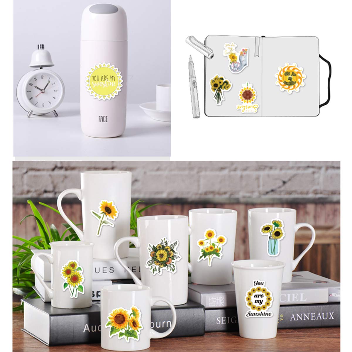 50-Pack Sunflower Stickers - Waterproof, Cute & Trendy Vinyl Decals for Teens & Girls - Perfect for Laptop, Hydro Flask, Phone, Skateboard & Travel - Extra Durable Aesthetic Stickers for School, Journals, DIY Crafts & Gift Wrapping