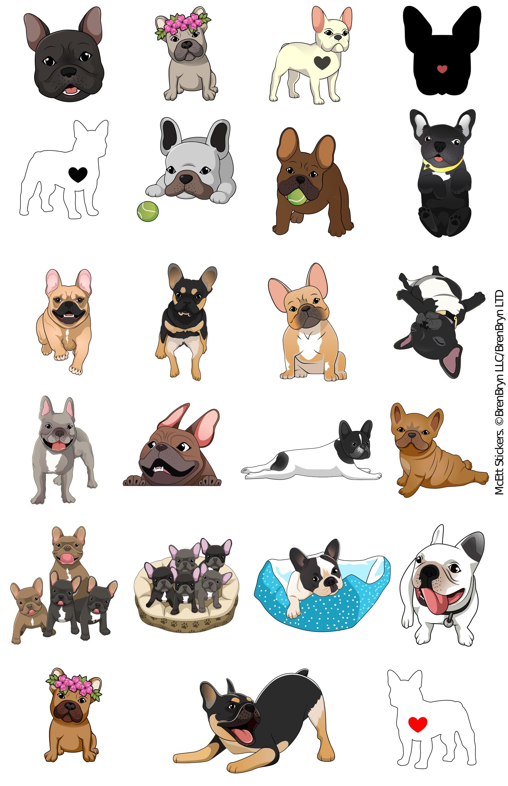 Cute French Bulldog Stickers for Kids, Students & Adults - 115-Piece Frenchie Dog Sticker Pack (5 Sheets) - Perfect for Birthday Party Favors, Classroom Rewards, Laptop Decoration & Water Bottle Customization - Ideal for French Bulldog Lovers & Pet Enthusiasts