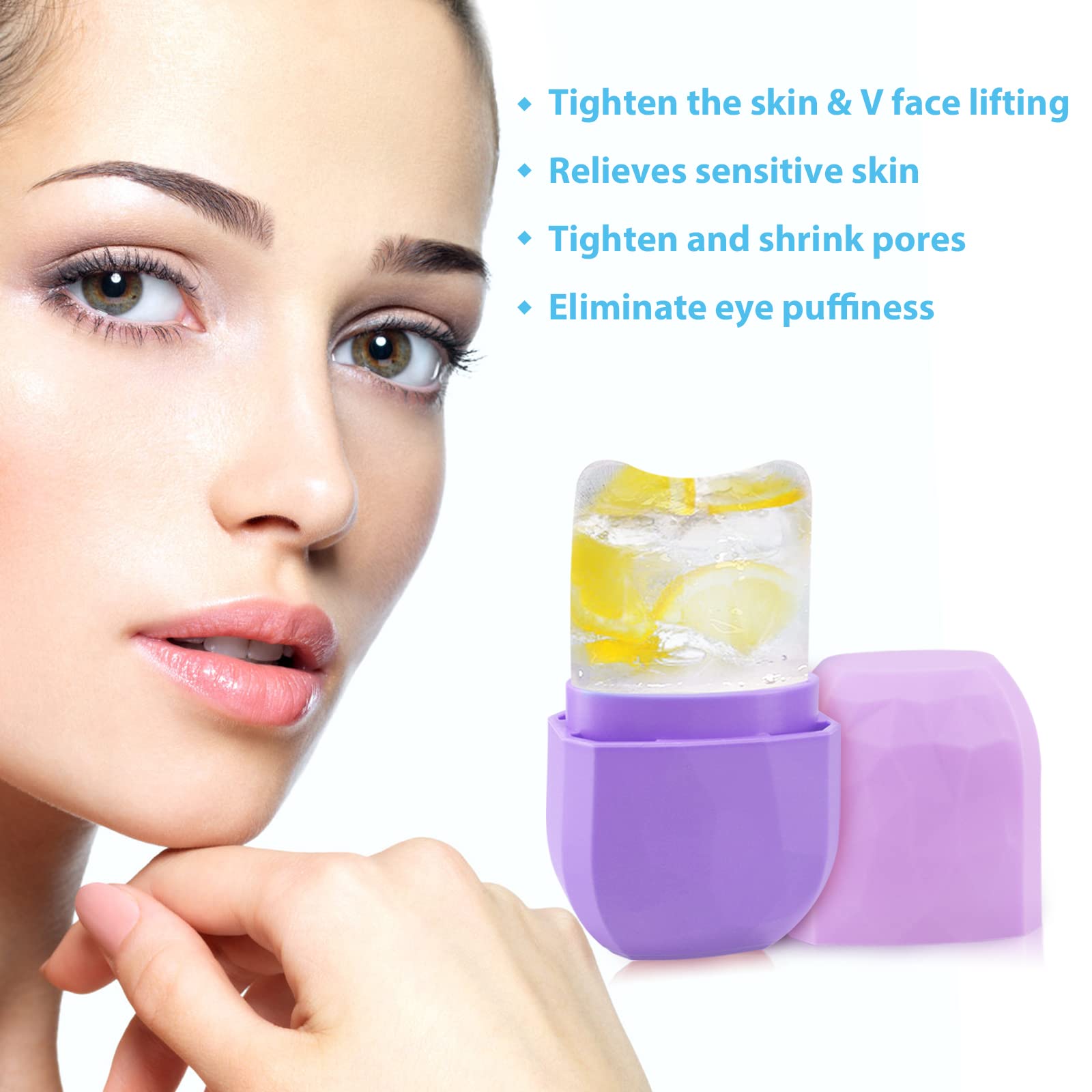 MAITING Ice Face Roller for Puffiness & Wrinkles - V-Shaped Silicone Facial Massager with Cooling Cube - Reusable Beauty Tool for Skin Tightening & Relaxation - Perfect for Morning Routine & Post-Workout Recovery