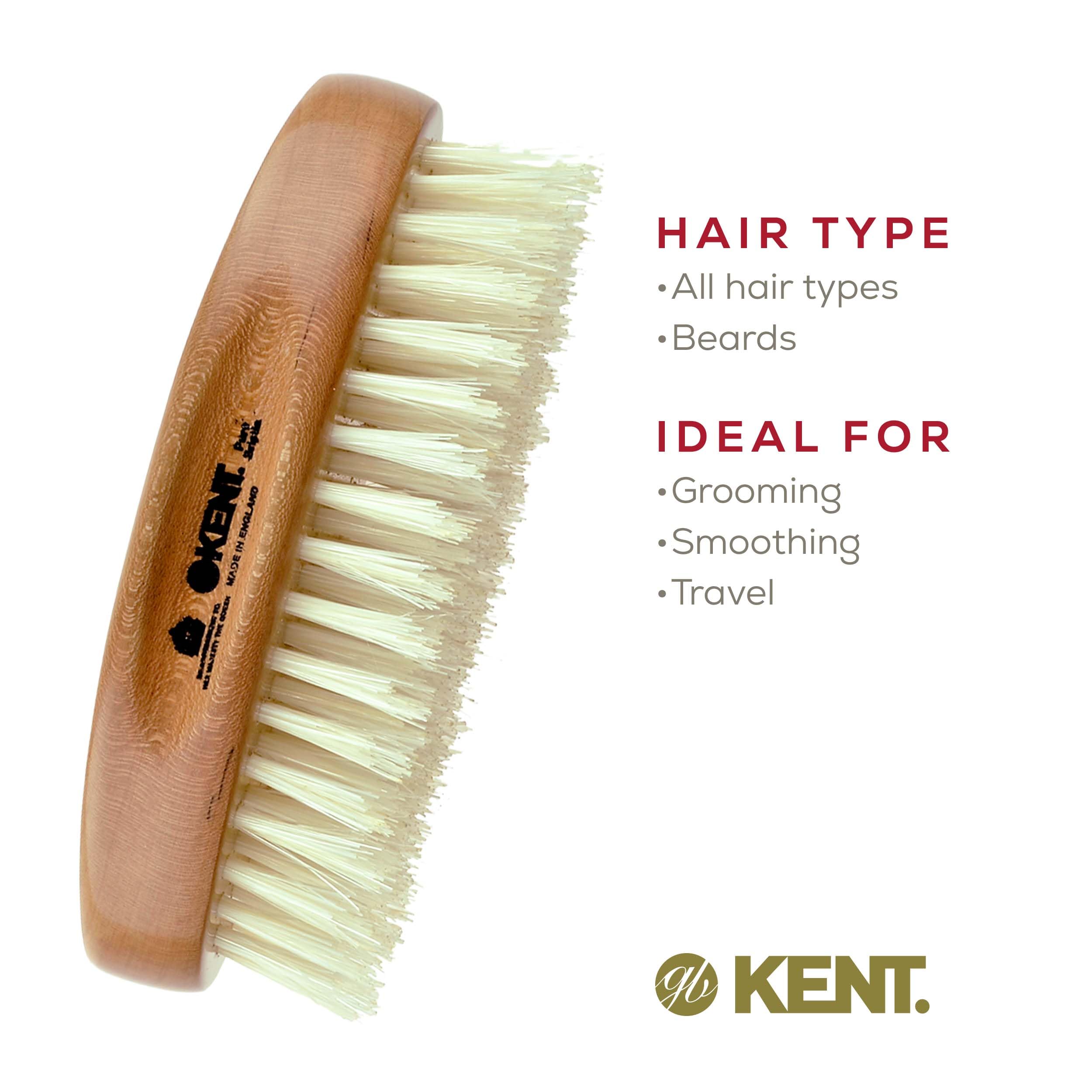Kent BB Military Hair Brush for Men - 100% Natural Boar Bristle for Grooming, Mustache & Beard Care | Military Wave & Scalp Brush for Thinning Hair | Made in England | Perfect for Daily Styling, Salon Use & Travel