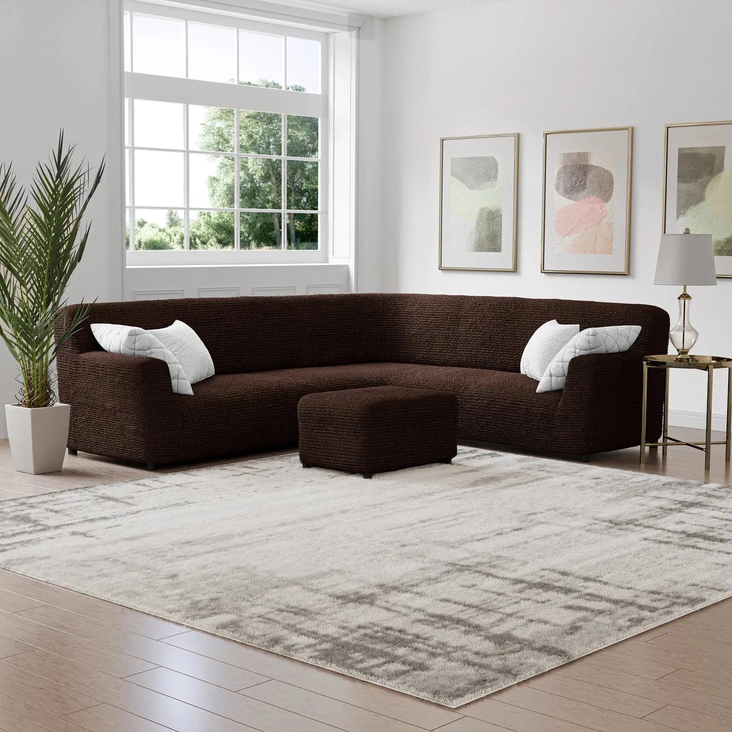 Corner Sofa Slipcover - Microfiber Stretchable Furniture Protector - Perfect for Living Room, Family Room & Home Decor