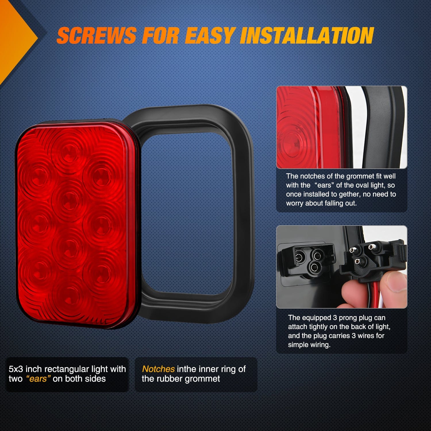 2 Pack 5x3 Inch 10 LED Red Rectangular Trailer Tail Lights - Waterproof & Durable for Trucks, Trailers, Boats & RVs - Perfect for Night Driving & Safety Visibility