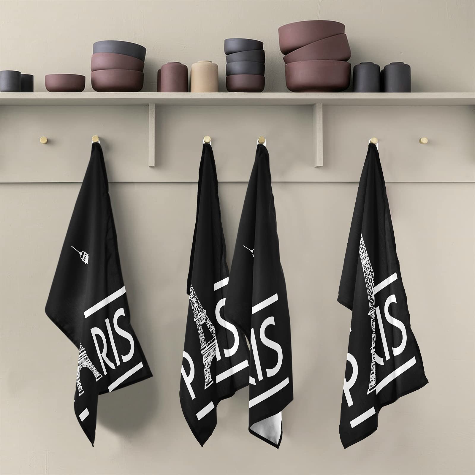 ALAZA Paris Eiffel Tower France Black Kitchen Towels Set of 6 - Super Absorbent Soft Dish Towels 18x28 inches - Perfect for Kitchen, Bar, Tea Service & Dish Drying