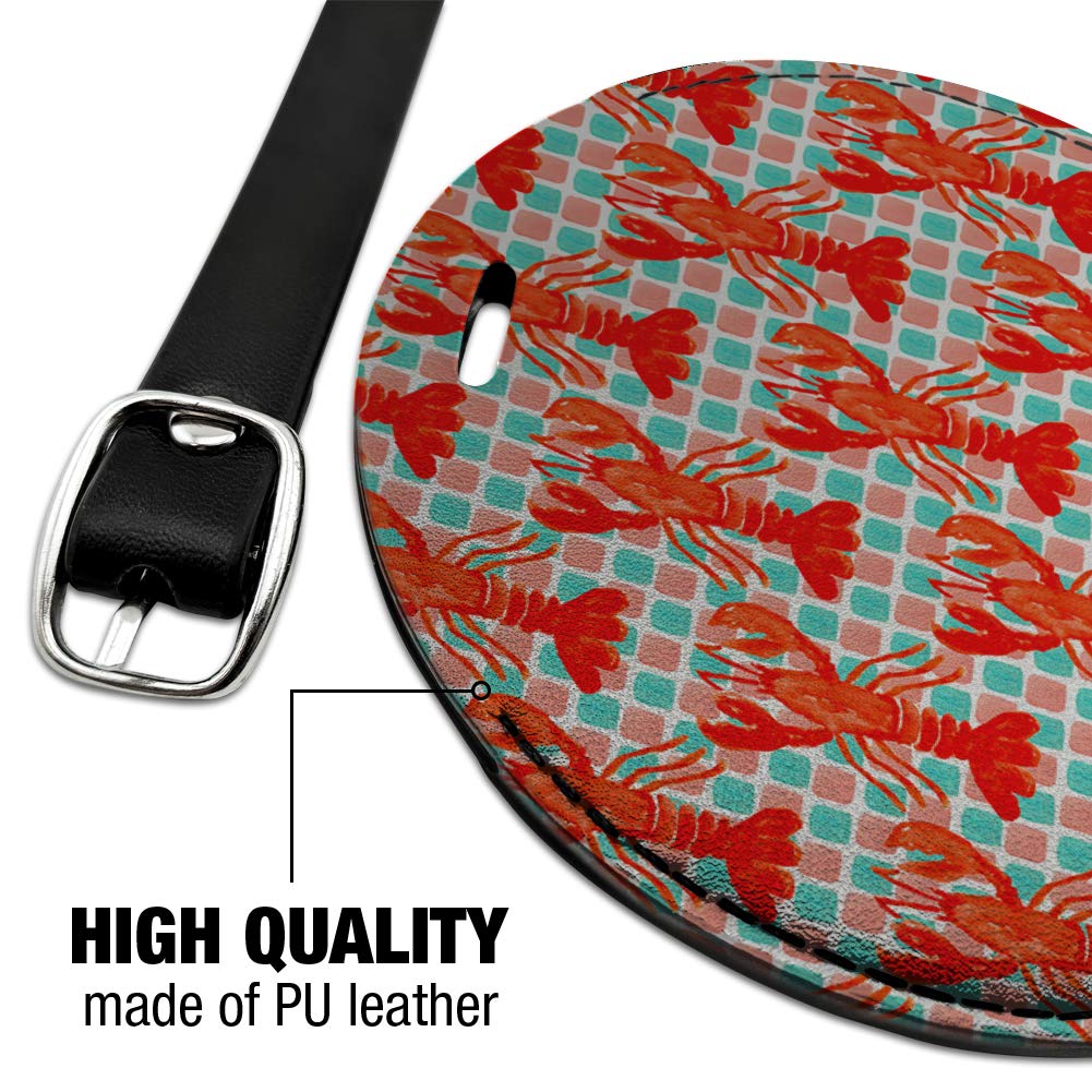 Premium Round Leather Luggage Tag with Lobster Tiles - Durable Suitcase ID Tag for Carry-On Bags - Perfect for Travel, Business Trips & Vacation Identification