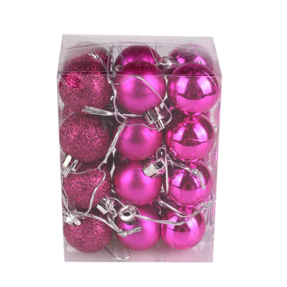 24PCS 30mm Christmas Tree Ball Ornaments - Hot Pink Hanging Baubles for Holiday Decor, Home Party, Wedding & Christmas Tree Decoration | Perfect for Festive Celebrations & Indoor Decor