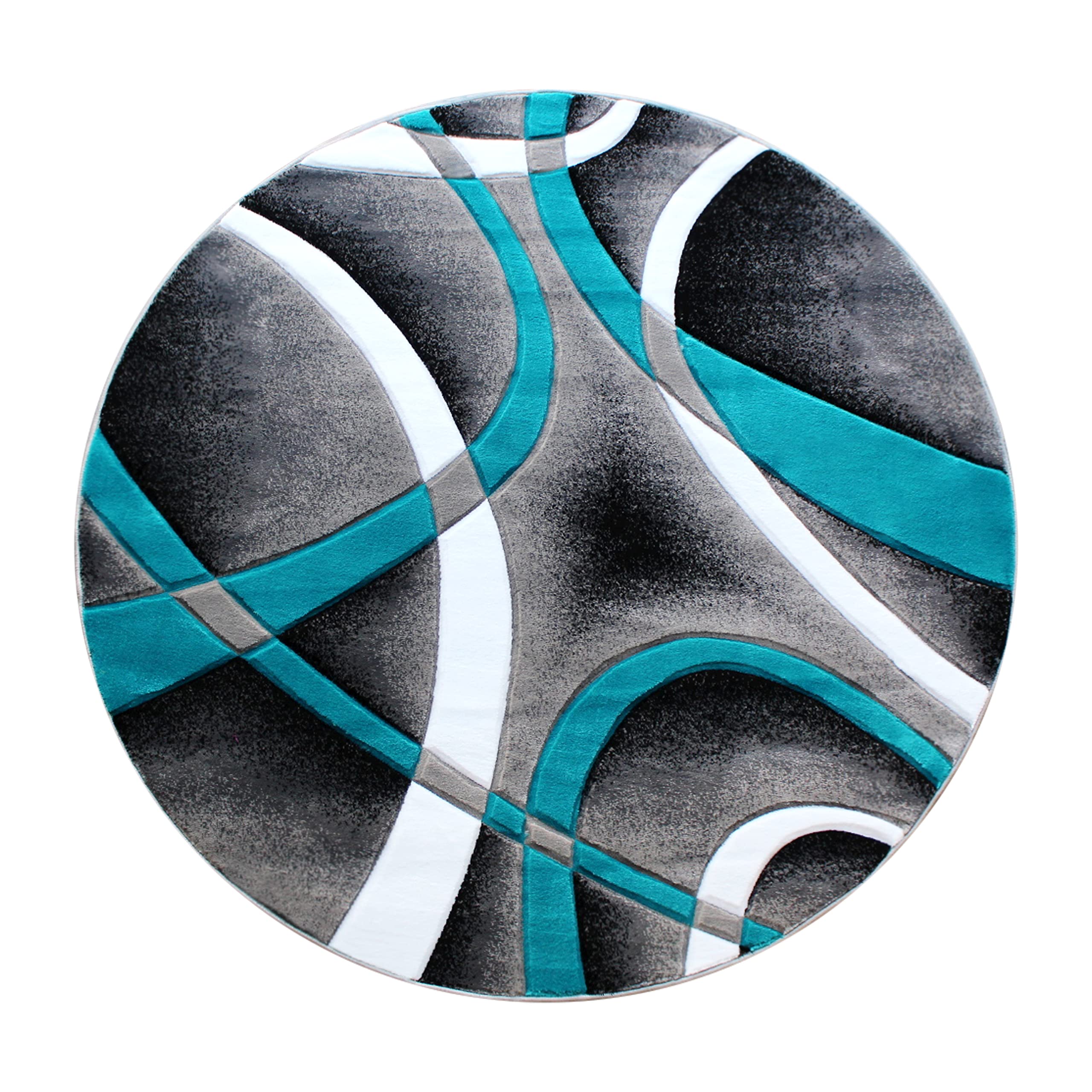 Flash Furniture Atlan Collection Abstract High Pile Turquoise Olefin Area Rug - 5' Round Non-Slip Jute Backing - Perfect for Hallway, Entryway, Bedroom & Living Room Decor