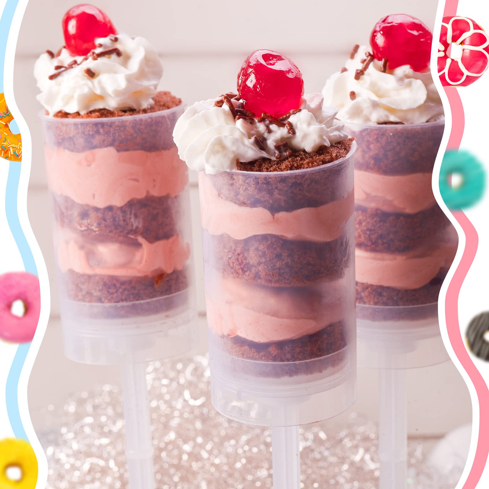 200 Pcs Clear Plastic Push Pop Containers with Lids, Base & Sticks - Reusable Cake Pop Shooter for Birthday Parties, Weddings, Baby Showers & School Events - Perfect for Desserts, Candies & Party Favors