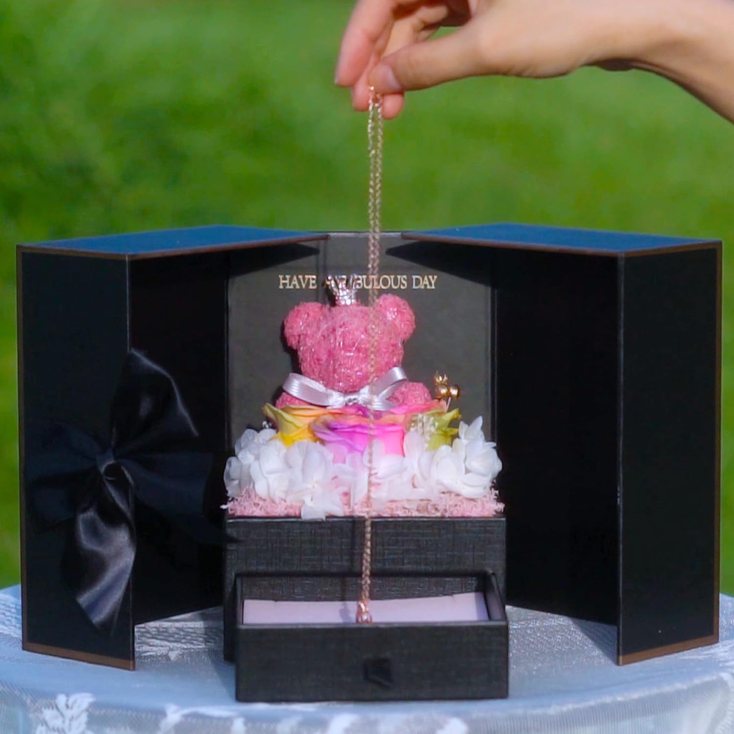 ADDWel Preserved Rose Gift Box for Women - Eternal Roses with Personalized Initial Necklace, Birthday Anniversary Present for Her, Mom, Girlfriend, Wife, Sister - Romantic Home Decor & Keepsake Gift for Valentine's Day, Wedding, Mother's Day