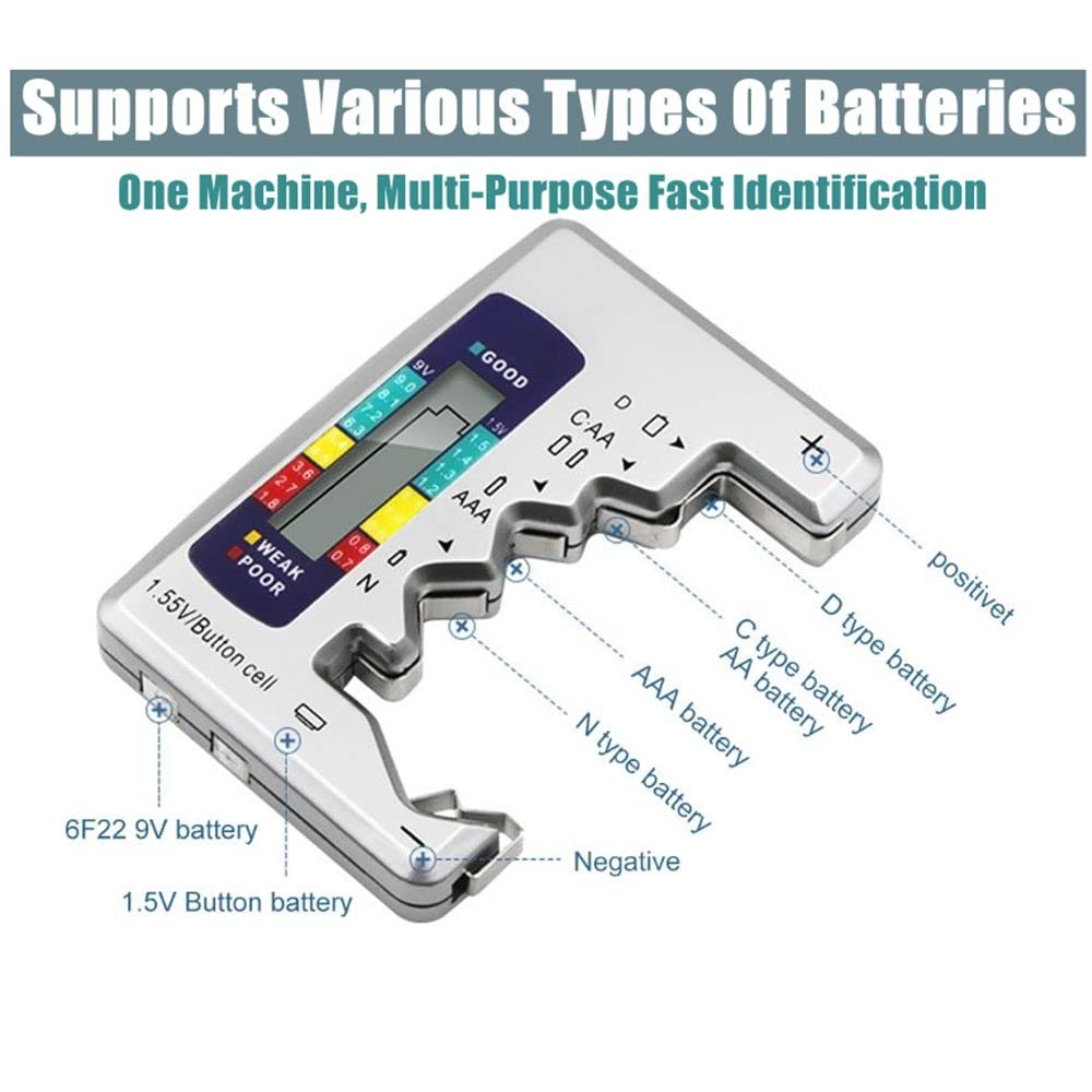 Digital Battery Tester - Universal AA/AAA/9V/Button Cell Capacity Detector for Rechargeable & Alkaline Batteries | Perfect for Home, Office & Emergency Kits