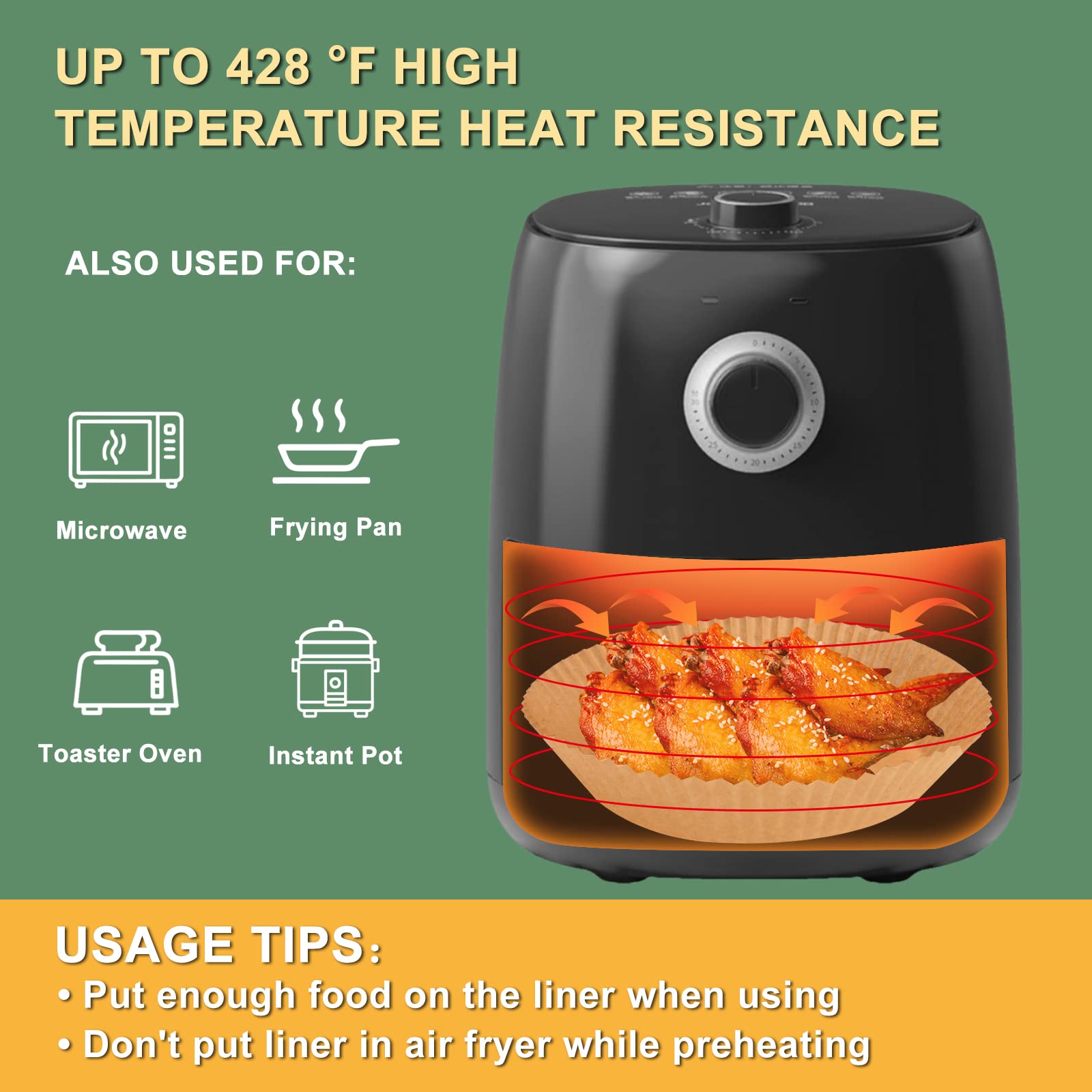 Eco-Friendly Air Fryer Paper Liners - 100Pcs Unbleached, Biodegradable & Non-Stick Parchment Sheets (6.3
