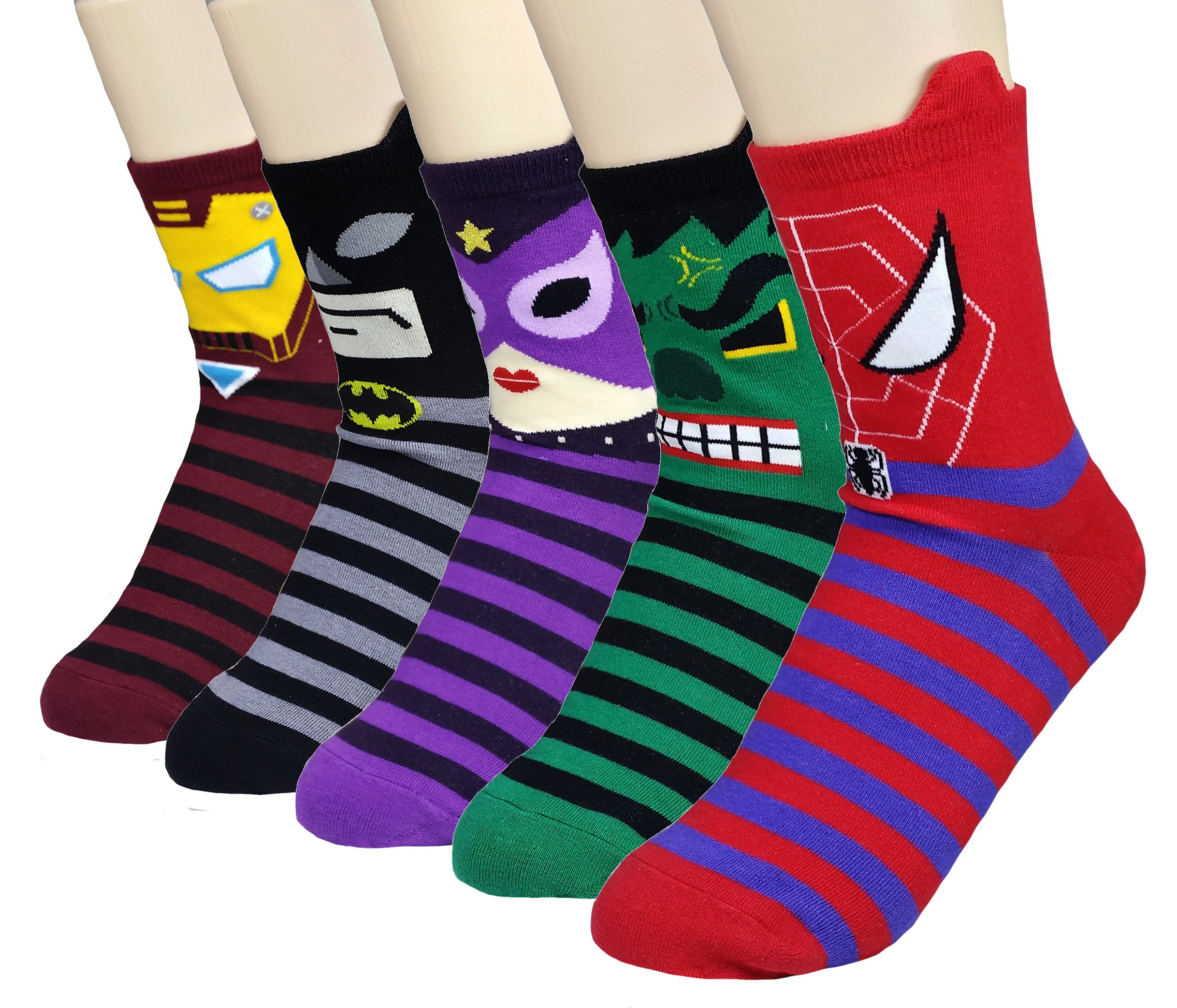 Superhero & Villain Cartoon Socks for Women - Cute & Comfortable Hero Socks Set - Perfect for Cosplay, Gift Giving & Everyday Wear