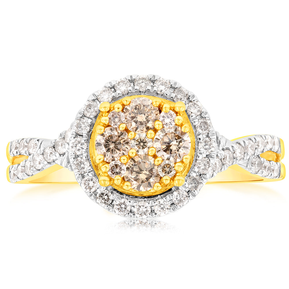 9ct Yellow Gold 4/5 Carat Round Diamond Cluster Ring for Women - Elegant Wedding, Engagement & Anniversary Jewelry Gift