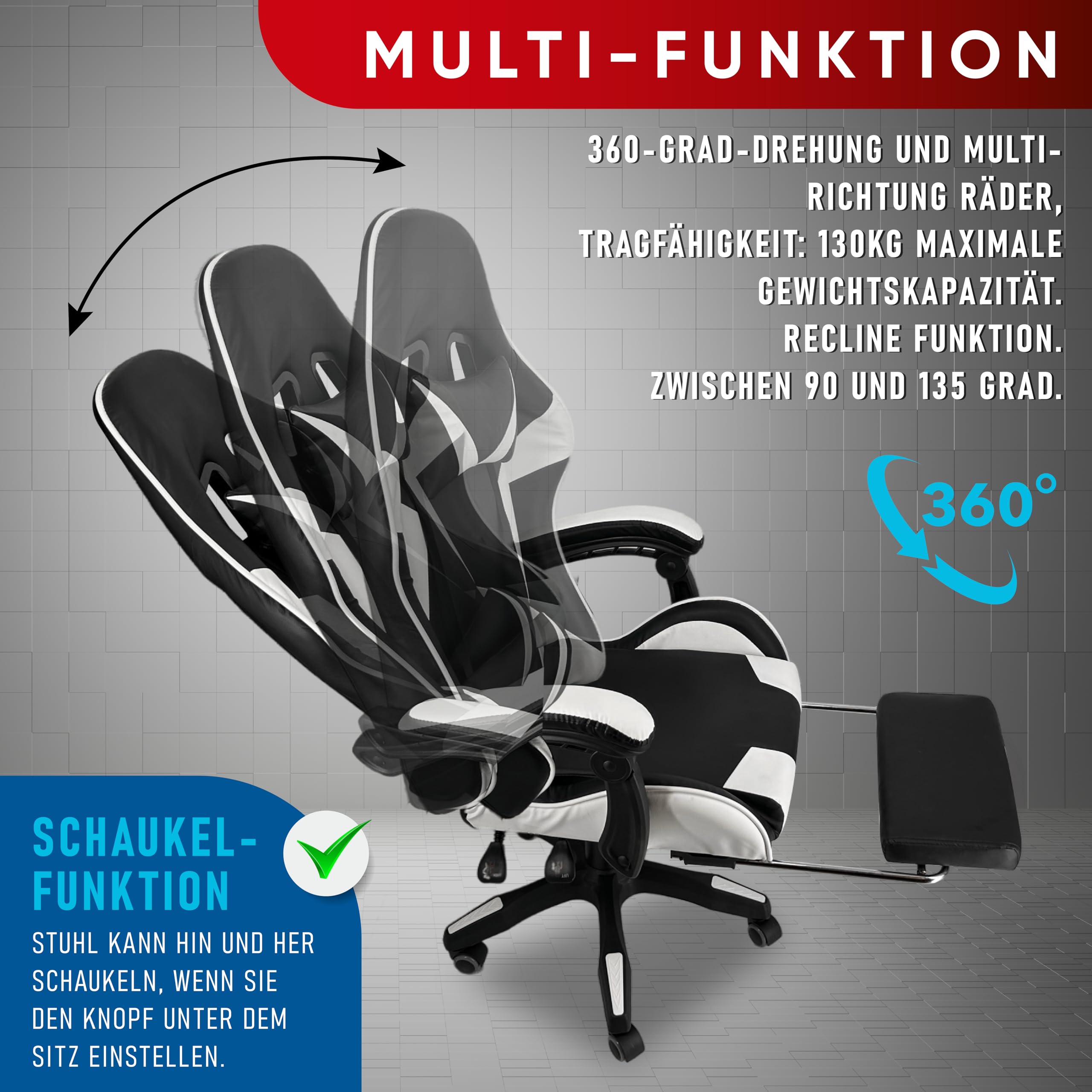 Ergonomic Walden Gaming Chair - Adjustable Office Chair with Lumbar Support, Swivel & Height Adjustable for PC, Racing & Video Games - Perfect for Home Office, Gaming Setup & Workstations (White)