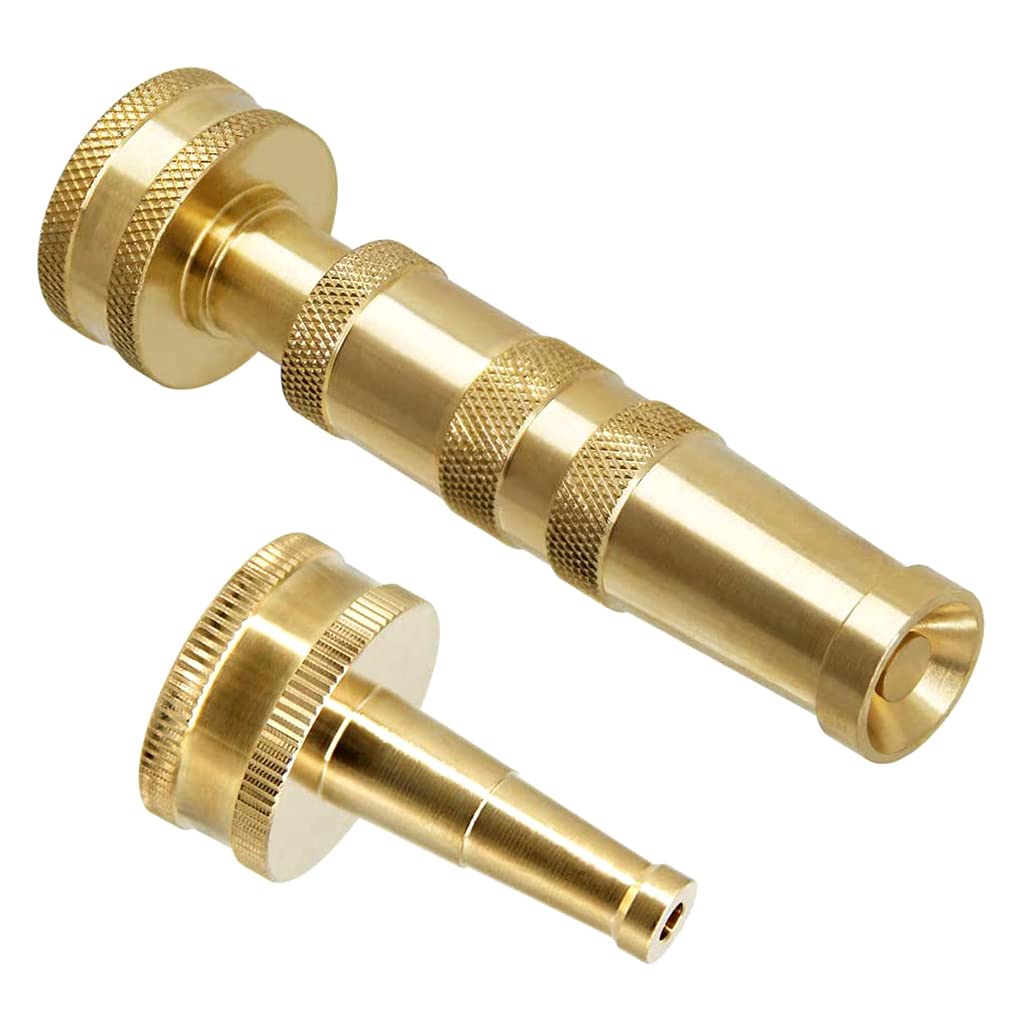 2Pcs Heavy Duty Solid Brass Adjustable Twist Hose Nozzle - High Pressure Jet Sweeping Sprayer for Car Wash, Watering Flowers, Garden & Outdoor Cleaning - Durable Spray Gun Attachment for Home & Garden Use