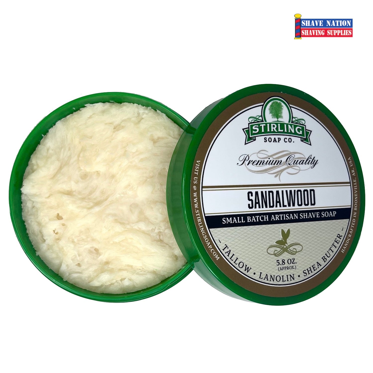 Premium Stirling Shaving Soap for Men - All-Natural Glycerin Shaving Soap Bar with Shea Butter & Essential Oils - Smooth, Close Shave for Sensitive Skin - Perfect for Wet Shaving, Travel & Grooming Kits