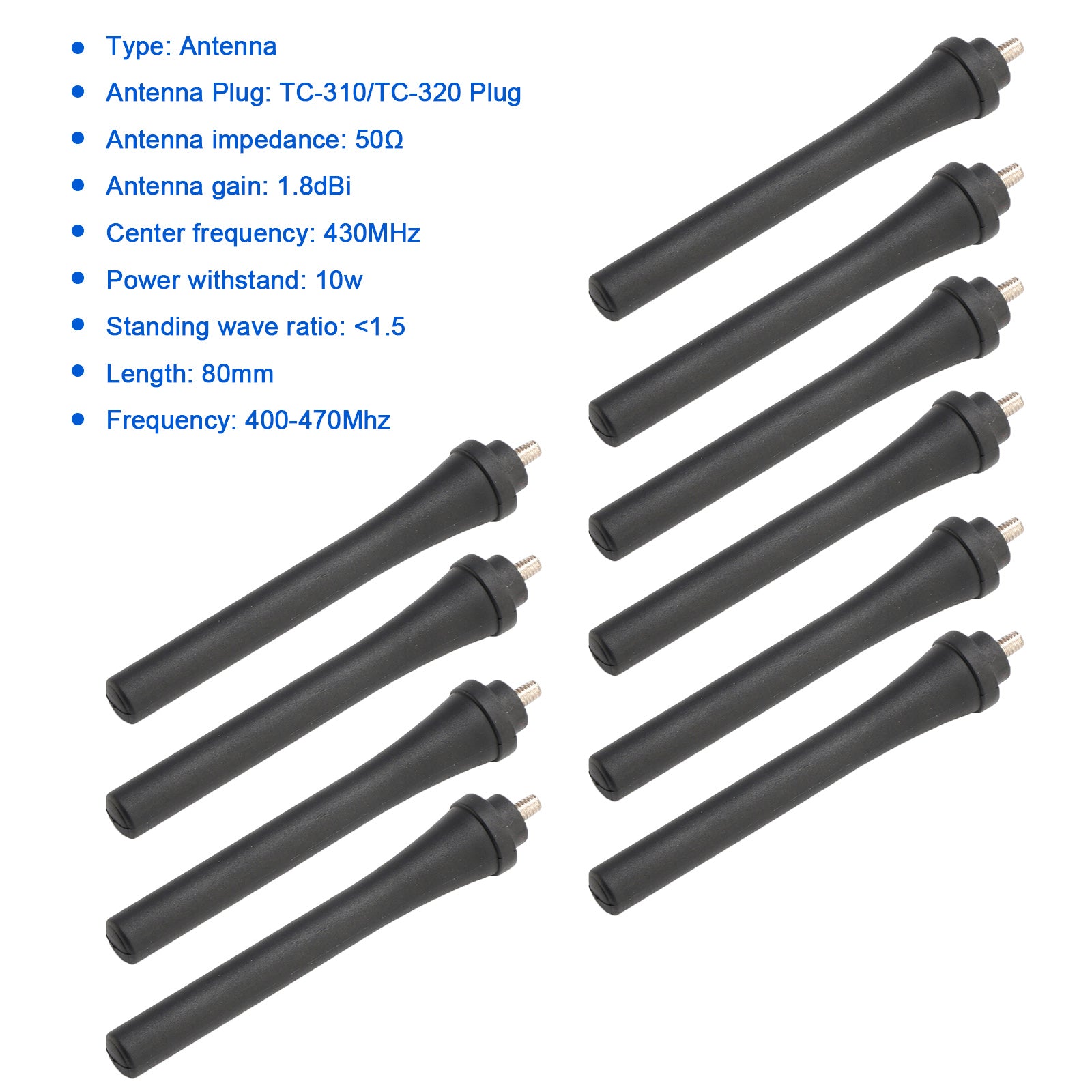 10x Radio 80mm HYT TC310 Antenna 400-470MHz for Hytera TC310 TC320 Walkie Talkie - Perfect for Construction, Security, and Outdoor Communication