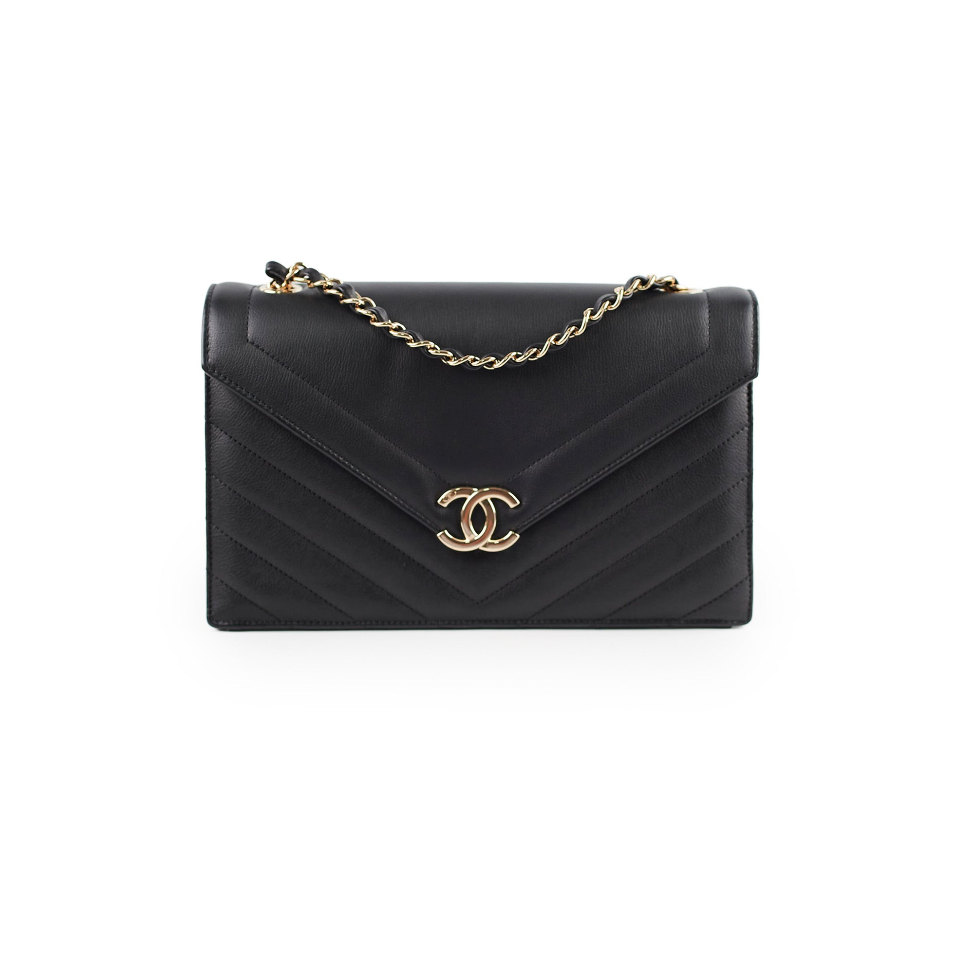 Chanel Black Chevron Quilted Leather Envelope Flap Bag - Luxury Crossbody Purse for Women, Perfect for Evening Parties & Daily Use