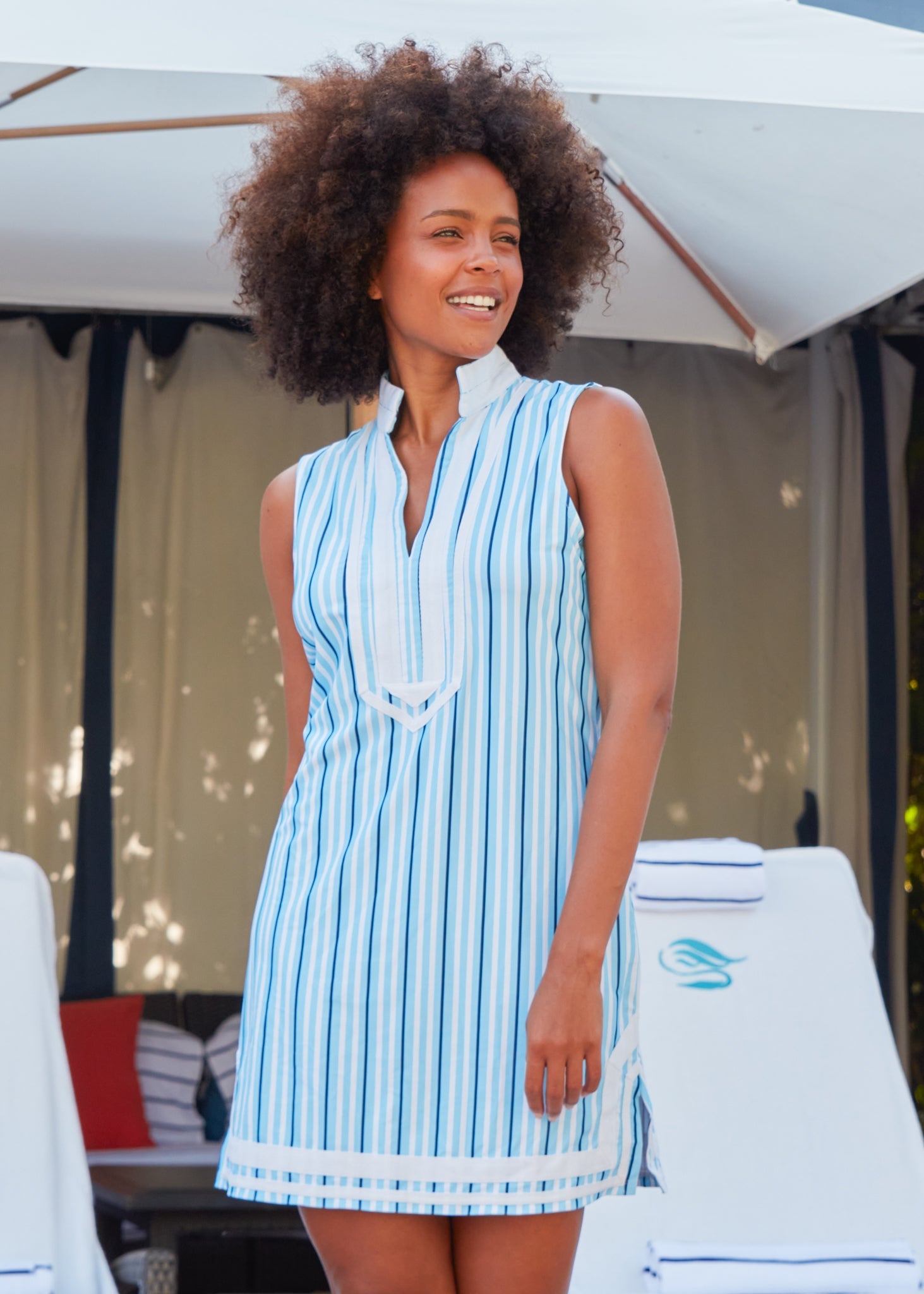 Blue Stripe Sleeveless Tunic Dress for Women - Summer Beach Cover Up & Casual Boho Outfit