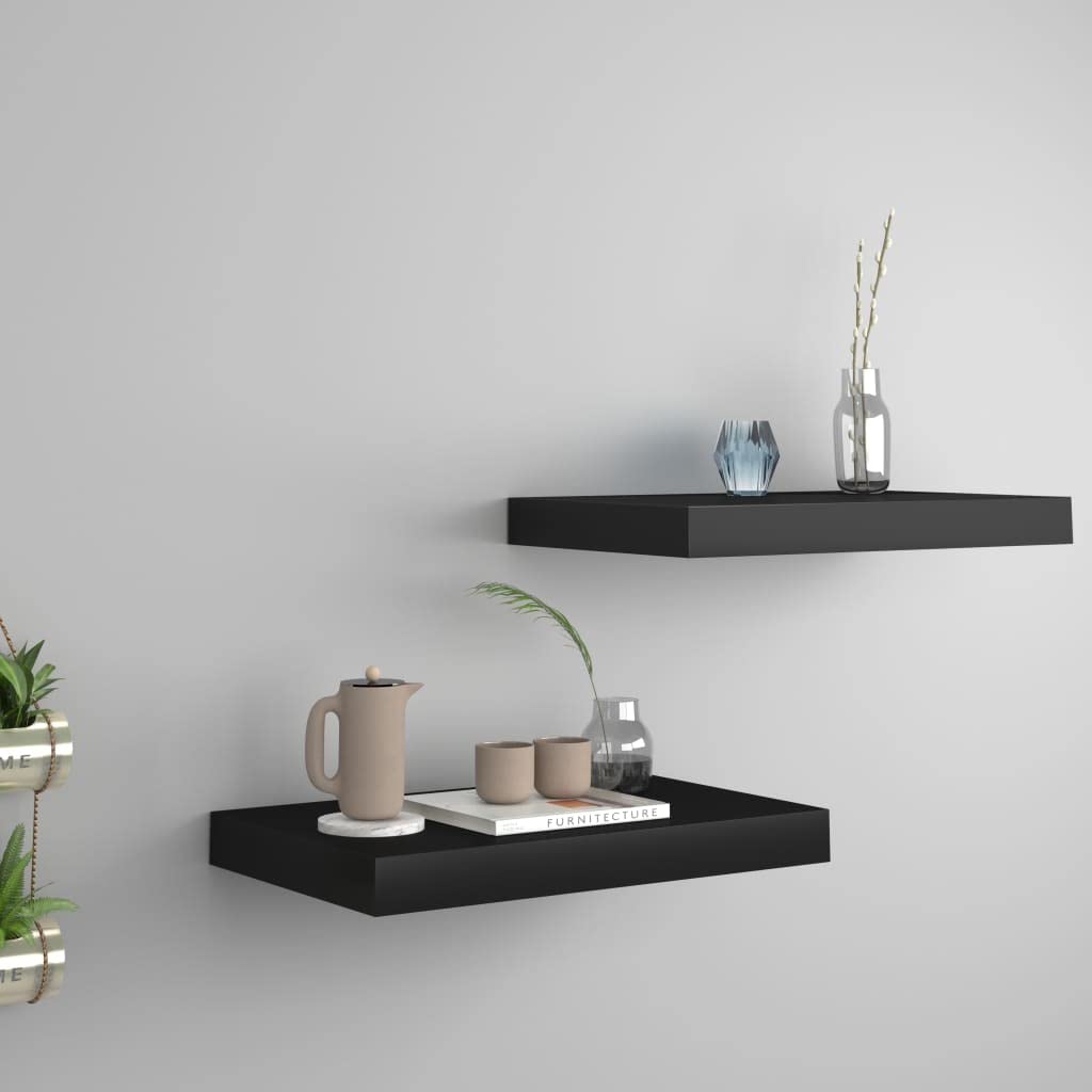 Floating Wall Shelves Set of 2 - Modern Black MDF Display Shelves 15.7x9.1x1.5 Inches for Home Decor - Perfect for Bedroom, Living Room, Bathroom, Kitchen & Office Organization | Wall Mounted Storage Solutions for Books, Plants & Decorative Items