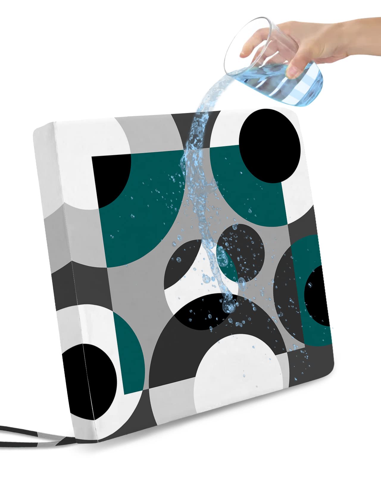 Waterproof Indoor Outdoor Seat Cushion Covers - 4 Pack 22x22 Inch Abstract Circle Pattern Chair Cushion Slipcovers with Ties, Green & Gray Modern Geometric Design - Perfect for Patio Furniture, Garden Chairs, Deck Seating and Poolside Lounging