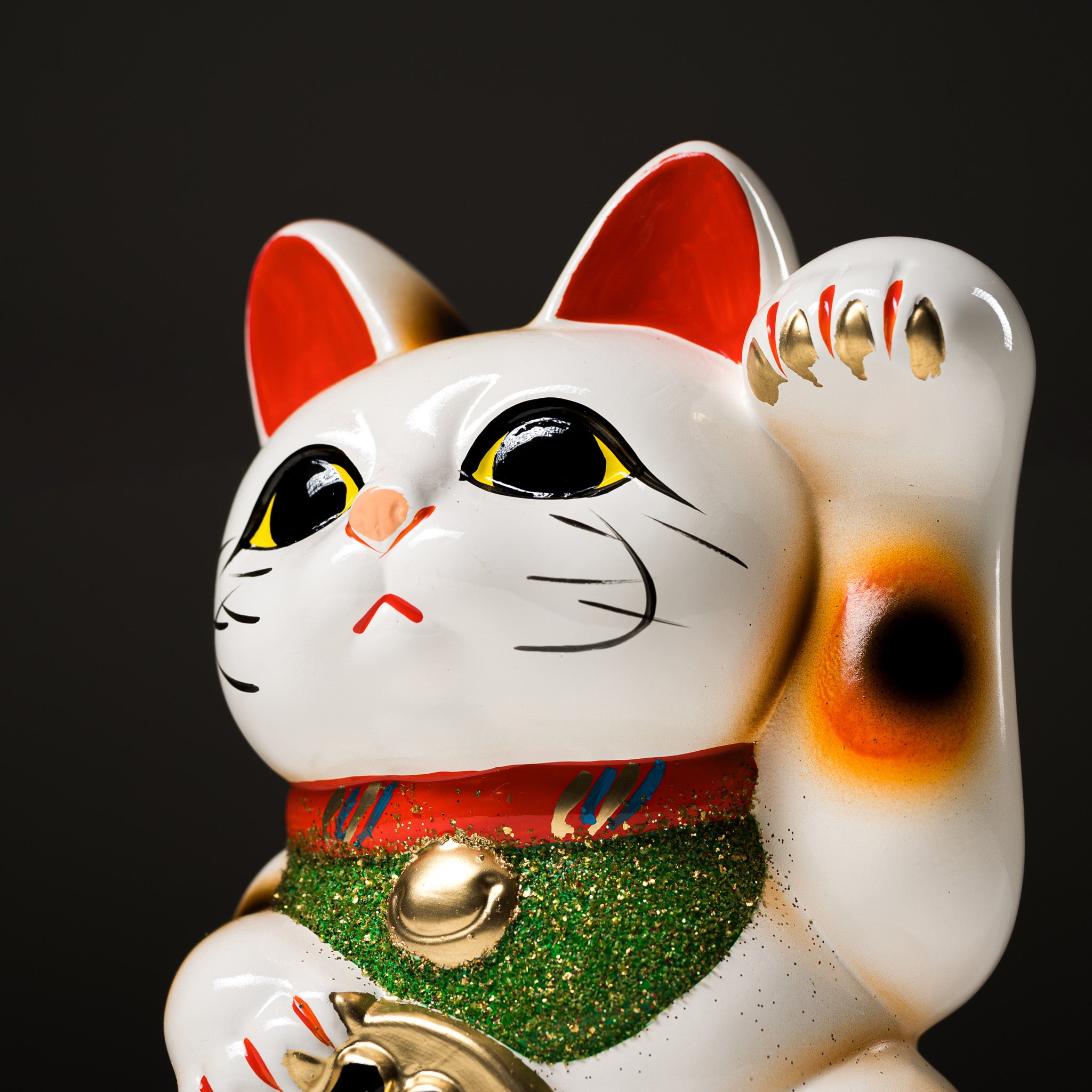 Tokoname Ware Lucky Cat Ornament - Left Hand Raised for Good Fortune | Japanese Maneki Neko Ceramic Figurine for Home, Office & Business Decor