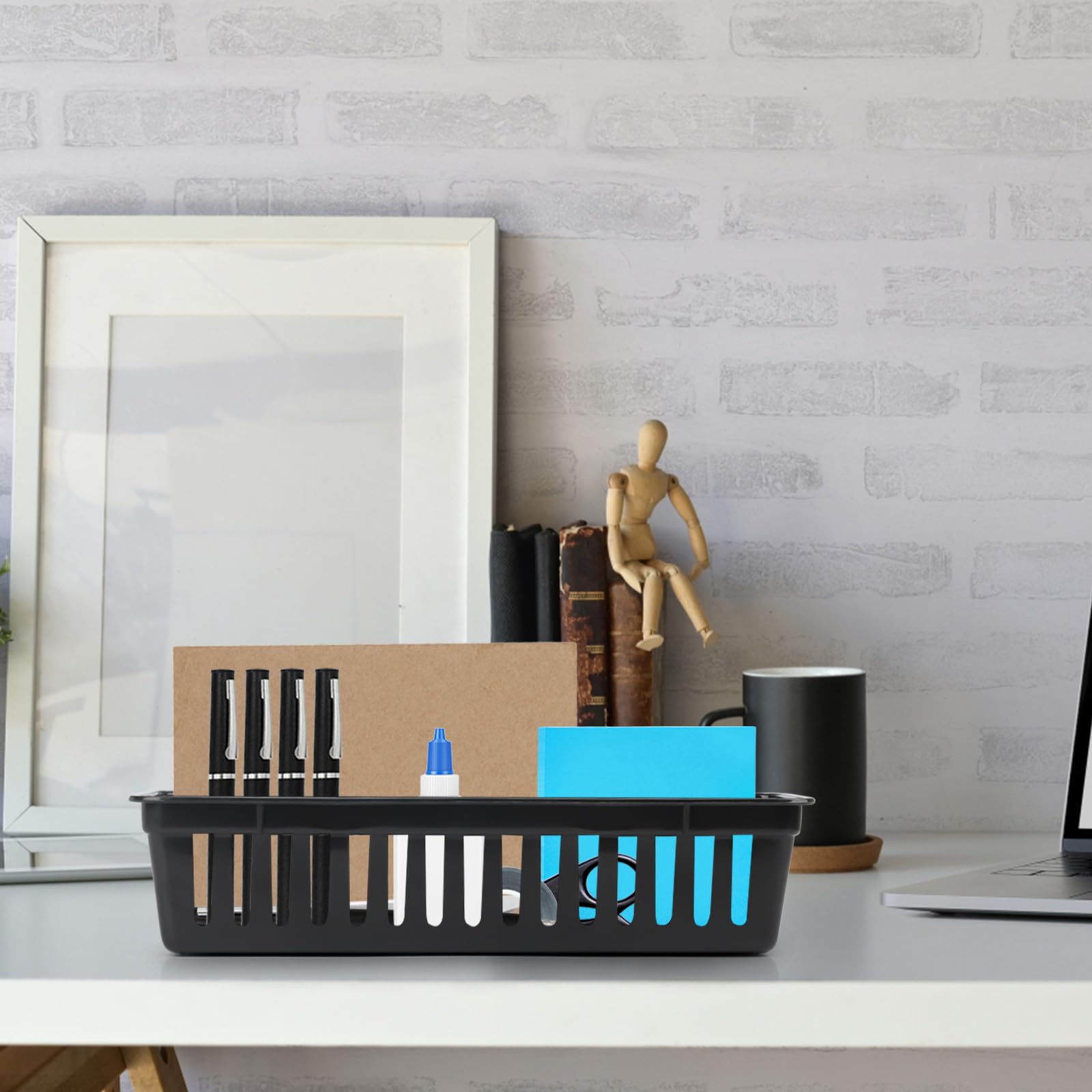 6PCS Stackable Storage Baskets & Drawer Organizers - Slim Plastic Container Trays for Desk, Vanity, Bedroom, Bathroom, Kitchen & Garage - Space-Saving Home Organization Solution (Black) - Perfect for Clutter-Free Drawers, Shelves and Countertops