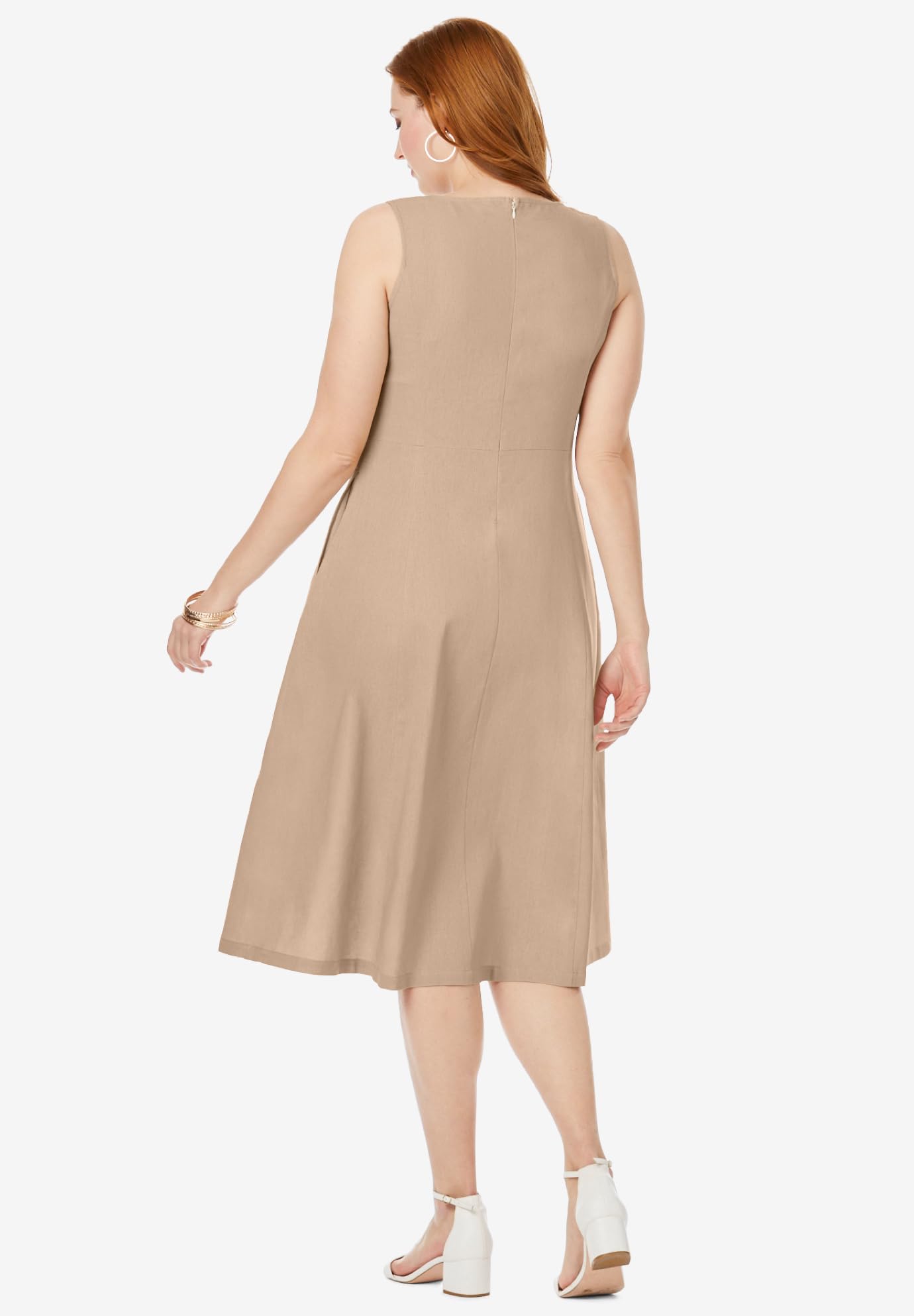 Jessica London Women's Plus Size Linen Fit & Flare Dress - Comfortable Summer Casual & Office Wear for Curvy Women