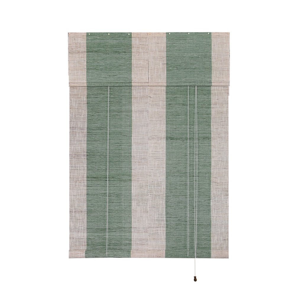 Liveinu Handmade 100% Ramie Linen Window Blinds Roller Shades Curtain Drape - Stripe Pattern Green 35