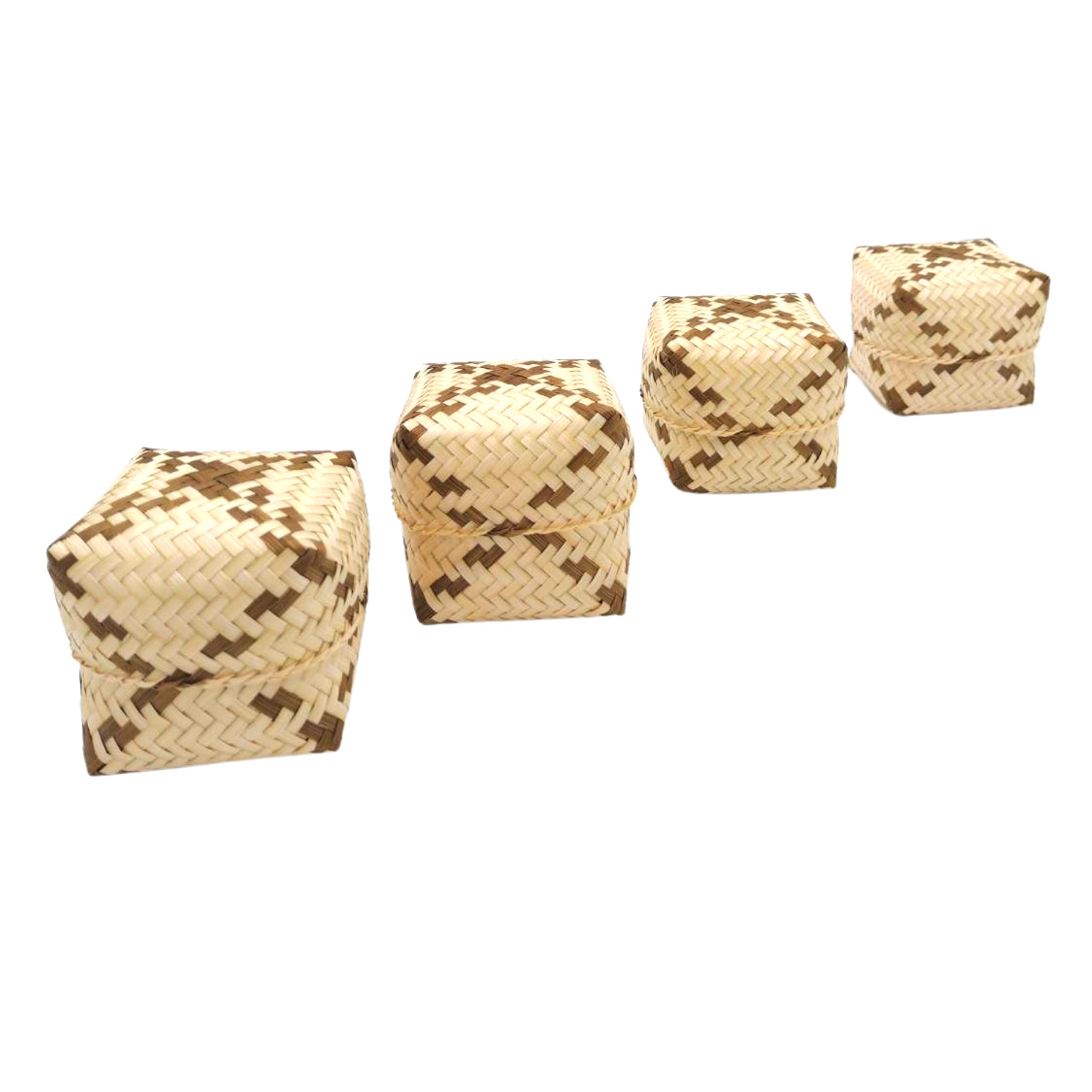 Authentic Thai Handmade Kratip Bamboo Steamer Basket 3x3 Inches - Natural Bamboo Sticky Rice Container for Thai & Laos Cuisine - Perfect for Home Kitchen & Restaurant Use - Set of 4 Traditional Steaming Baskets for Sticky Rice, Desserts & Asian Cooking